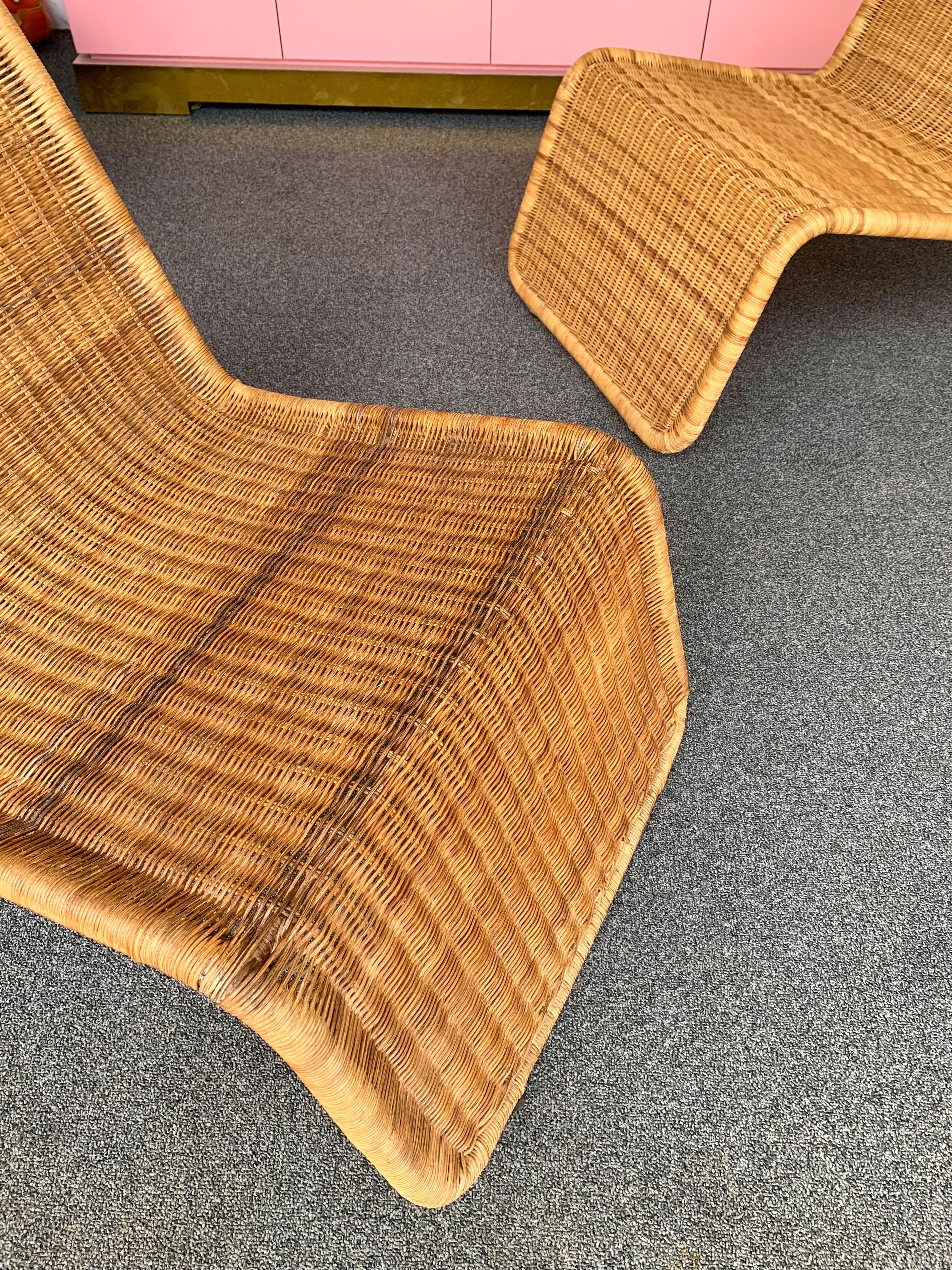 Pair of Rattan Lounge Chair P3 by Tito Agnoli, Italy, 1960s 1