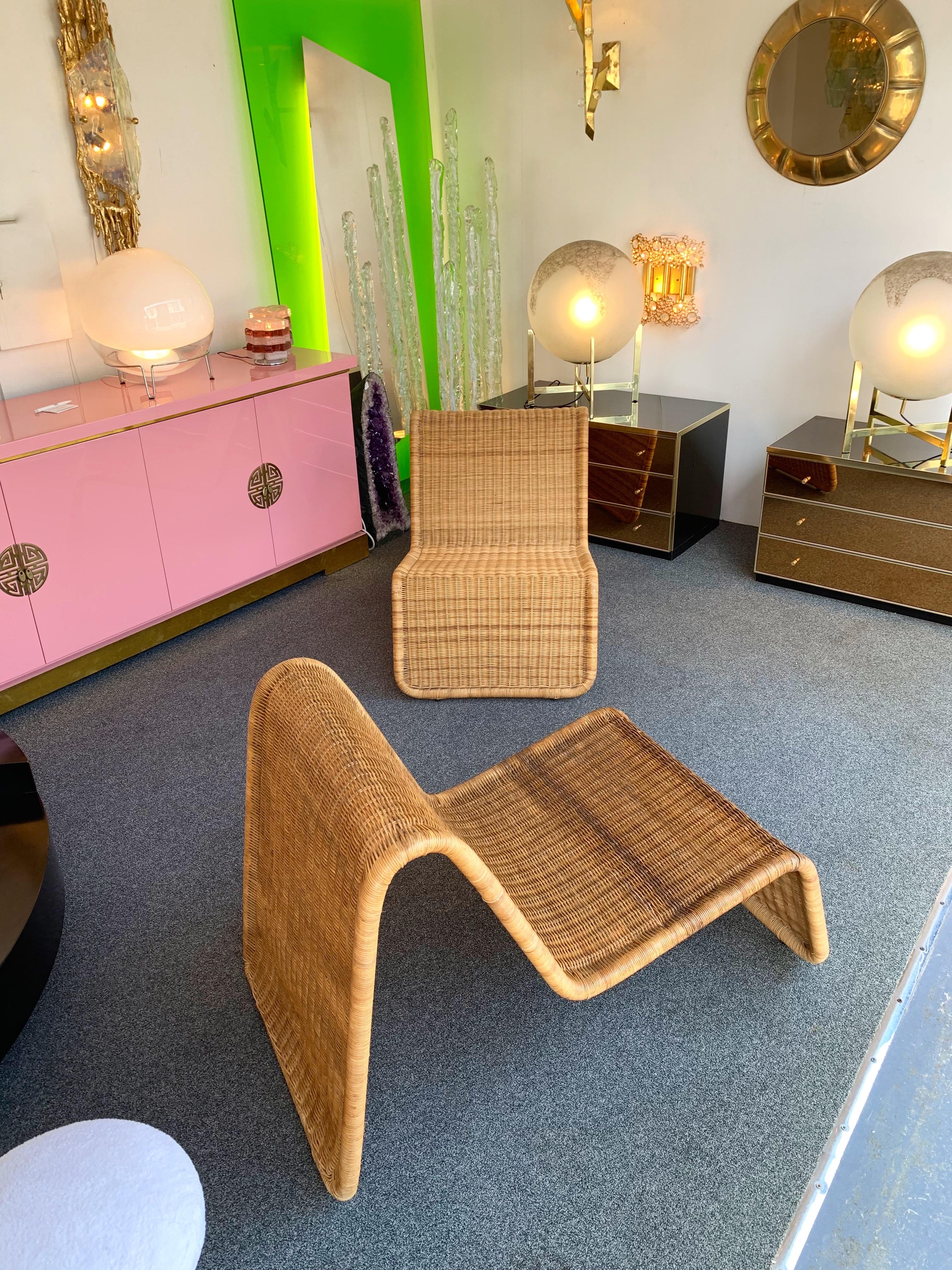 Pair of Rattan Lounge Chair P3 by Tito Agnoli, Italy, 1960s 2