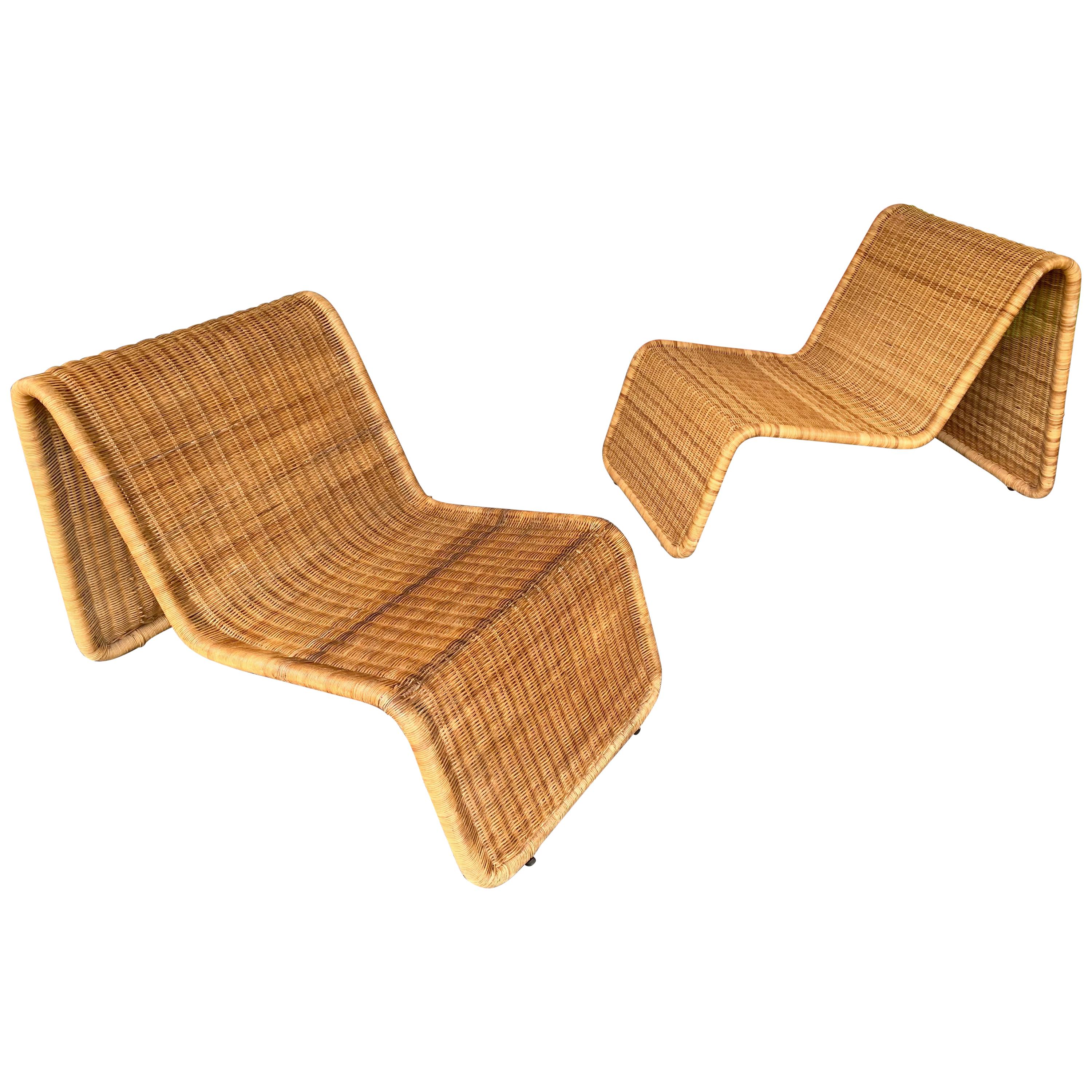 Pair of Rattan Lounge Chair P3 by Tito Agnoli, Italy, 1960s