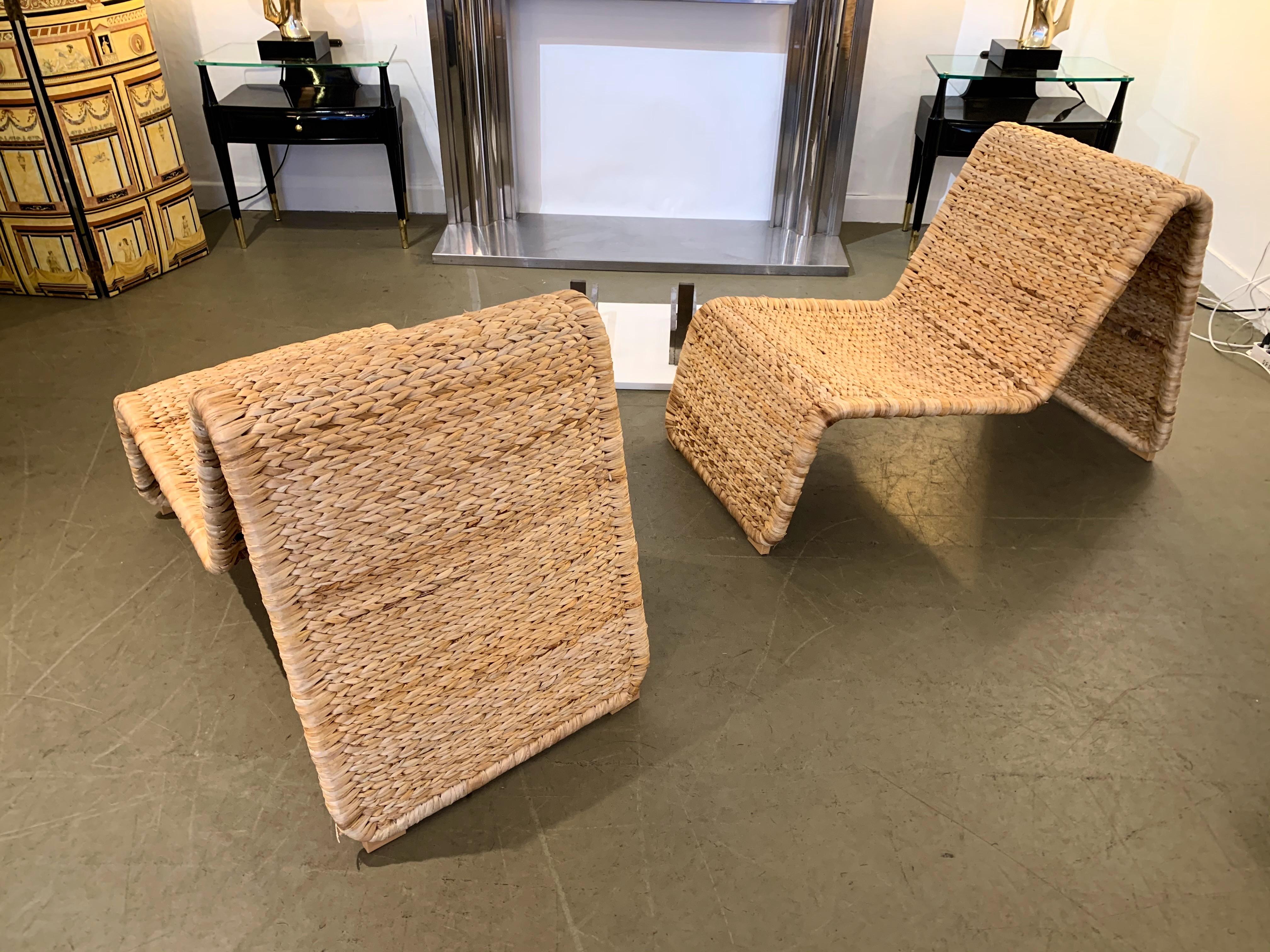 Pair of Rattan Lounge Chair, Italy, 1980s In Good Condition In SAINT-OUEN, FR