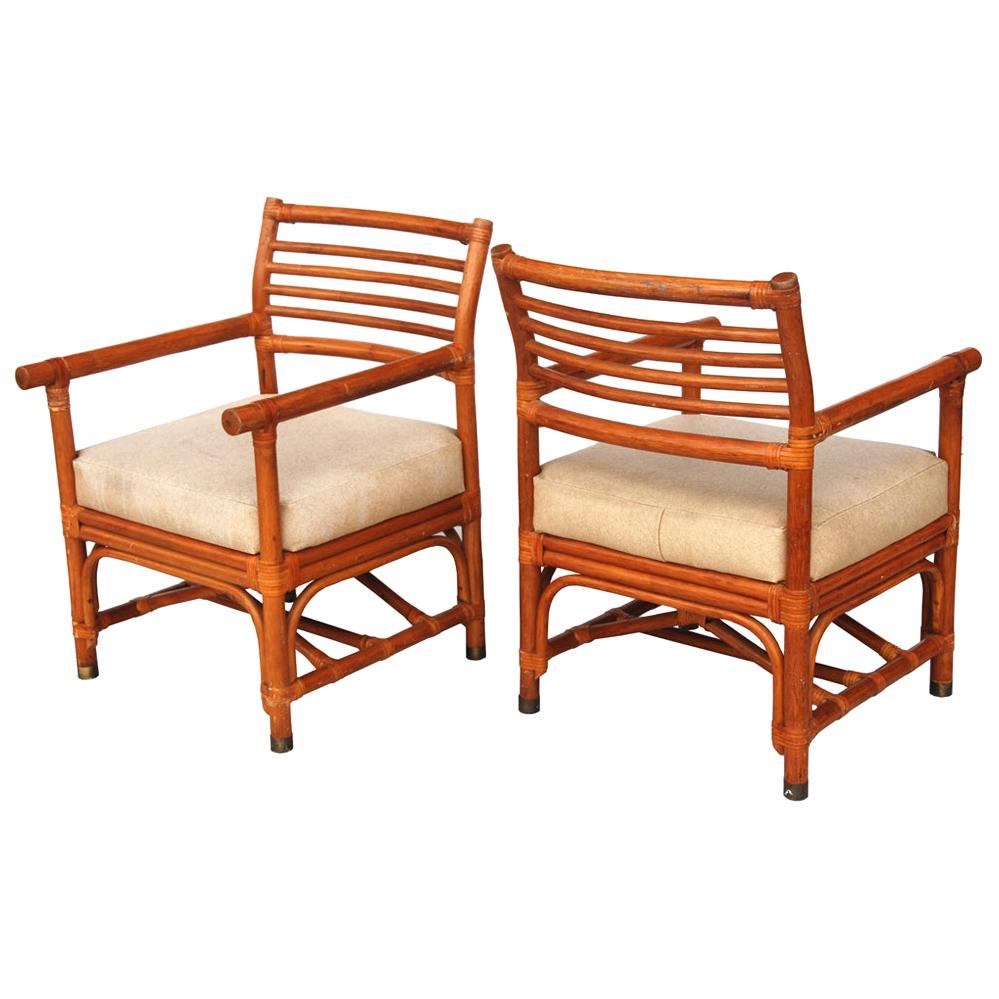 Pair of Rattan Lounge Chairs by Bryan Ashley  For Sale