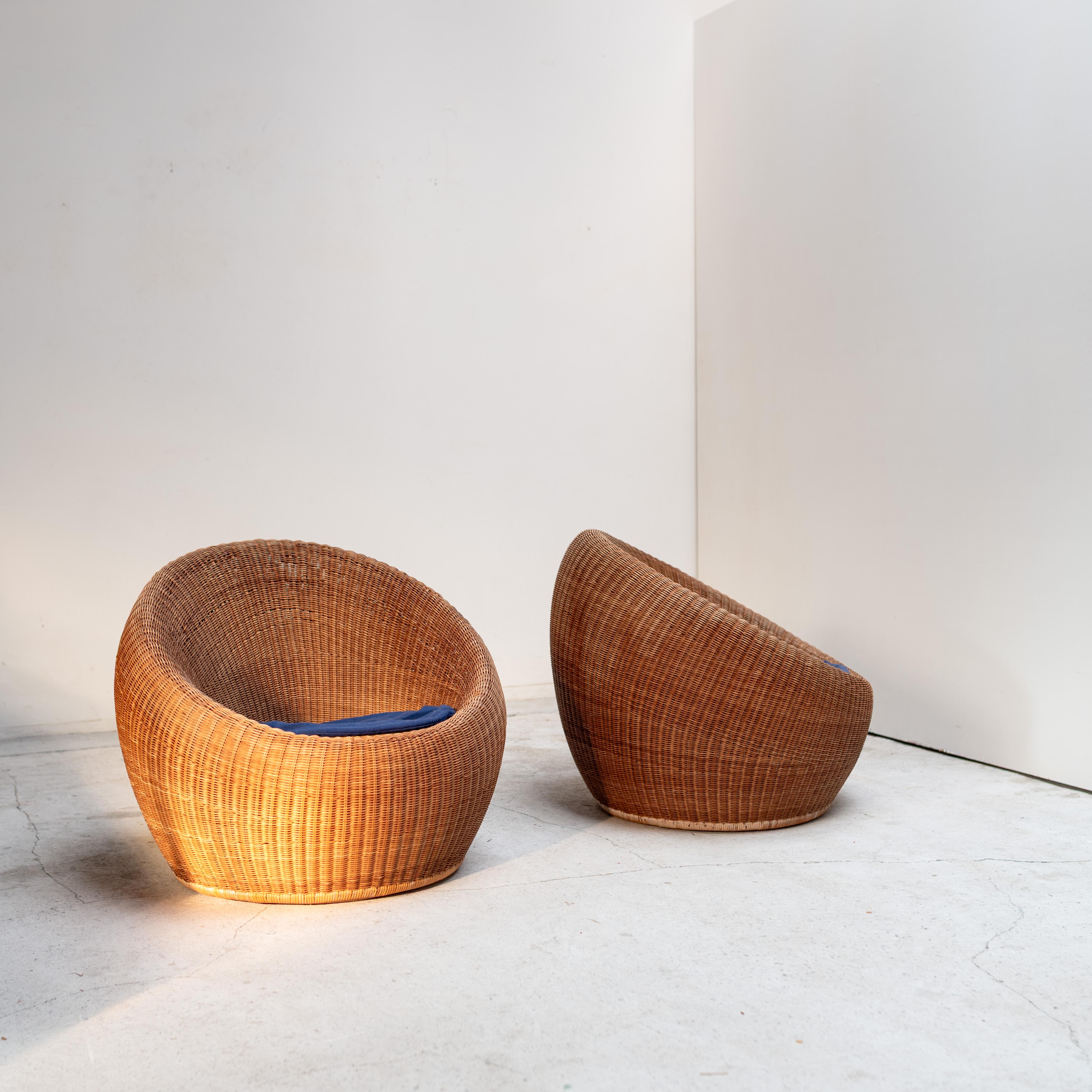 Paar Rattan-Loungesessel von Isamu Kenmochi, Japan, 1960er Jahre im Angebot 4