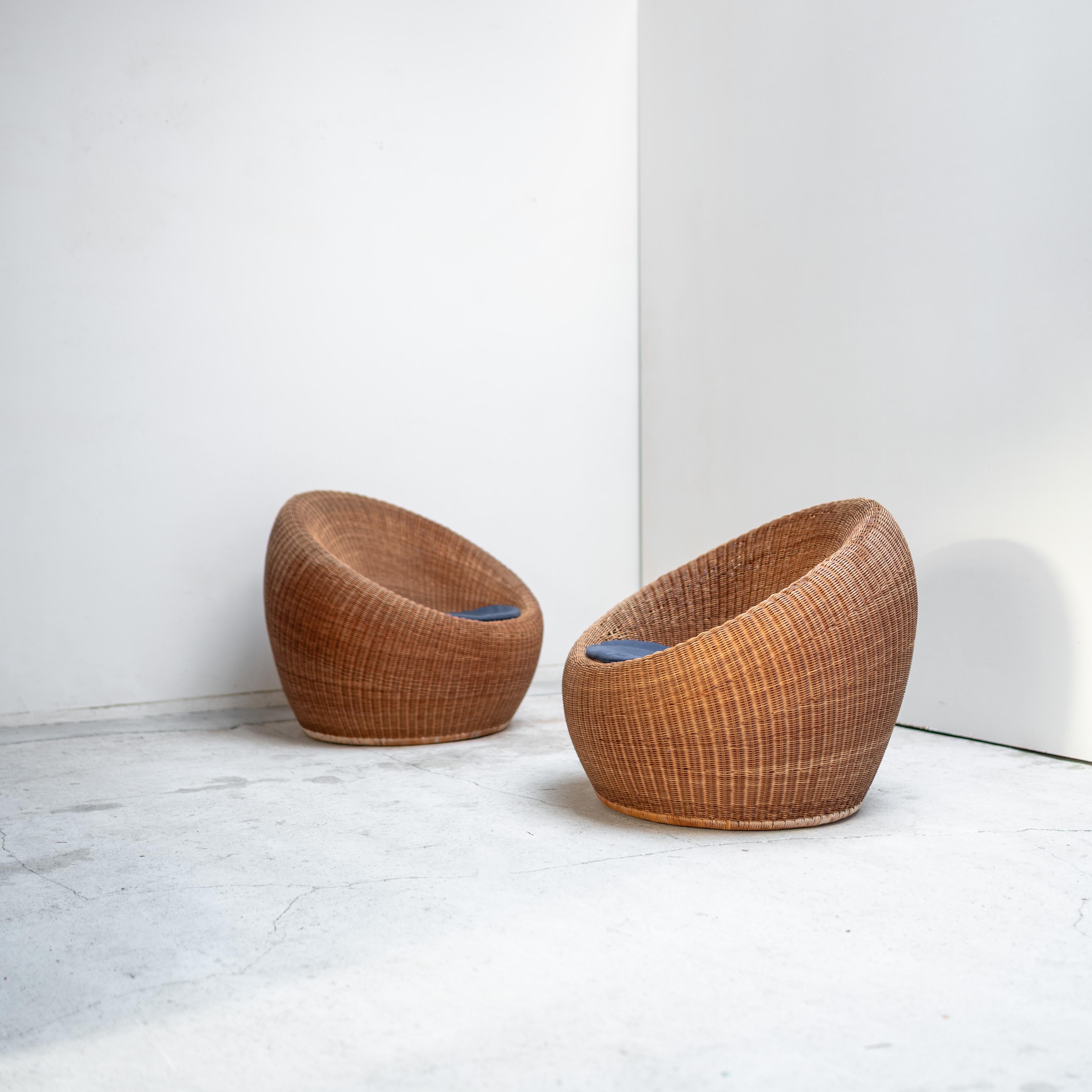 Paar Rattan-Loungesessel von Isamu Kenmochi, Japan, 1960er Jahre im Zustand „Gut“ im Angebot in Tokyo, Tokyo