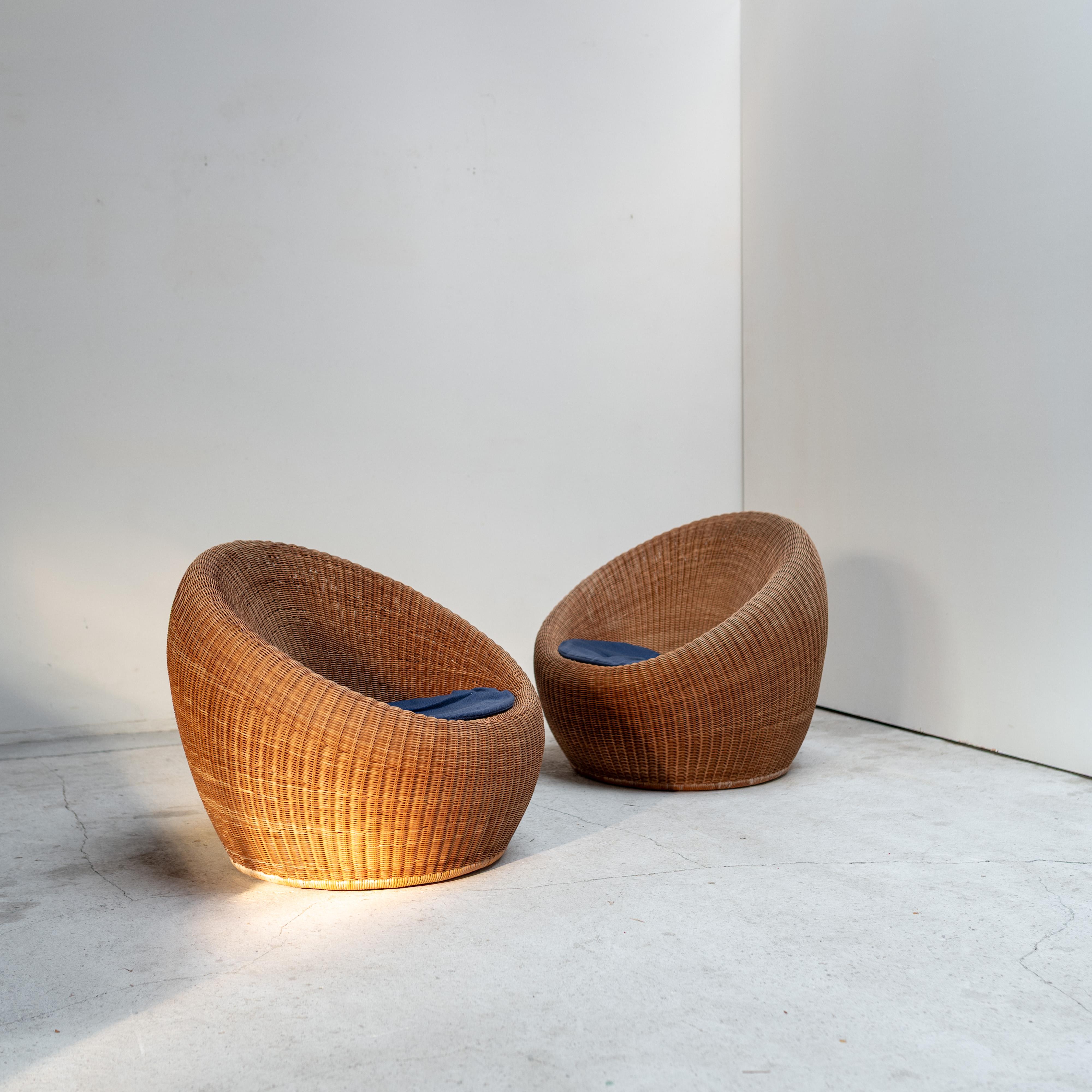 Paar Rattan-Loungesessel von Isamu Kenmochi, Japan, 1960er Jahre im Angebot 1