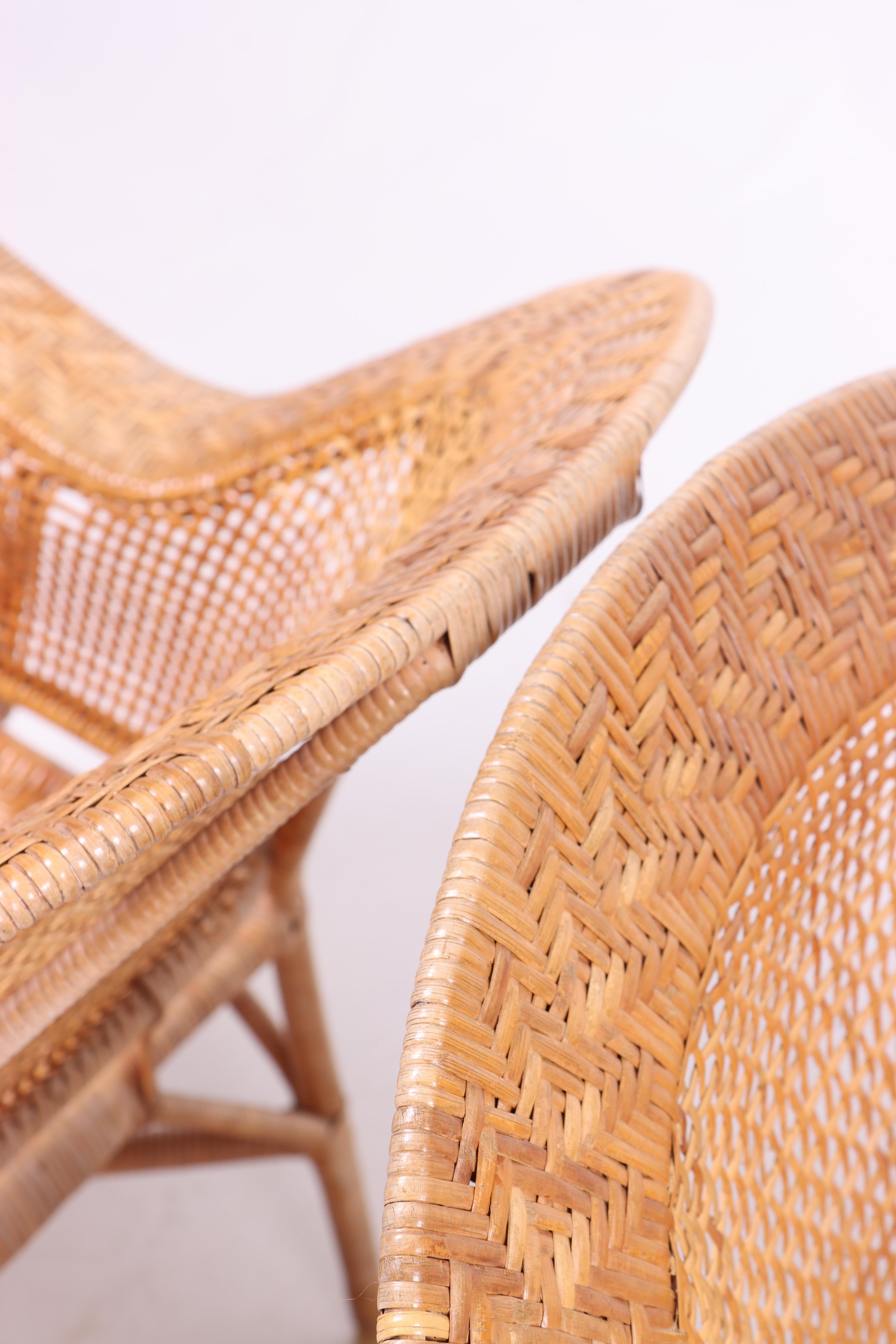 Pair of Rattan Lounge Chairs by Kay Fisker, 1950s For Sale 1