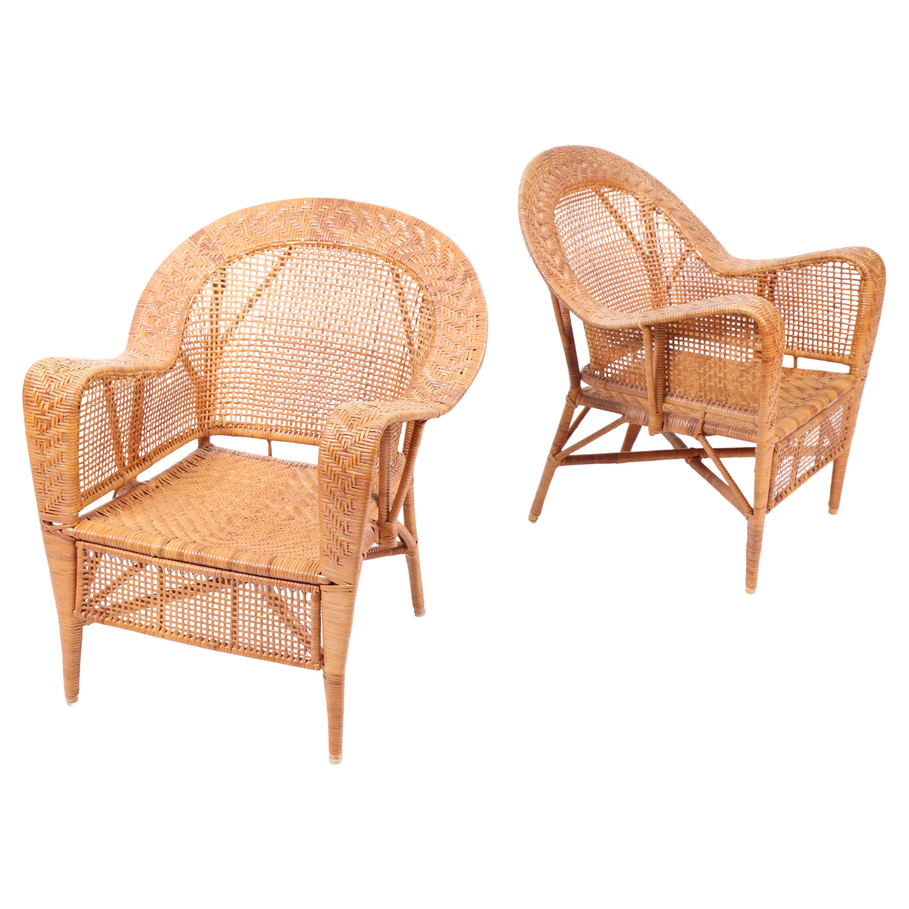 Pair of Rattan Lounge Chairs by Kay Fisker, 1950s For Sale