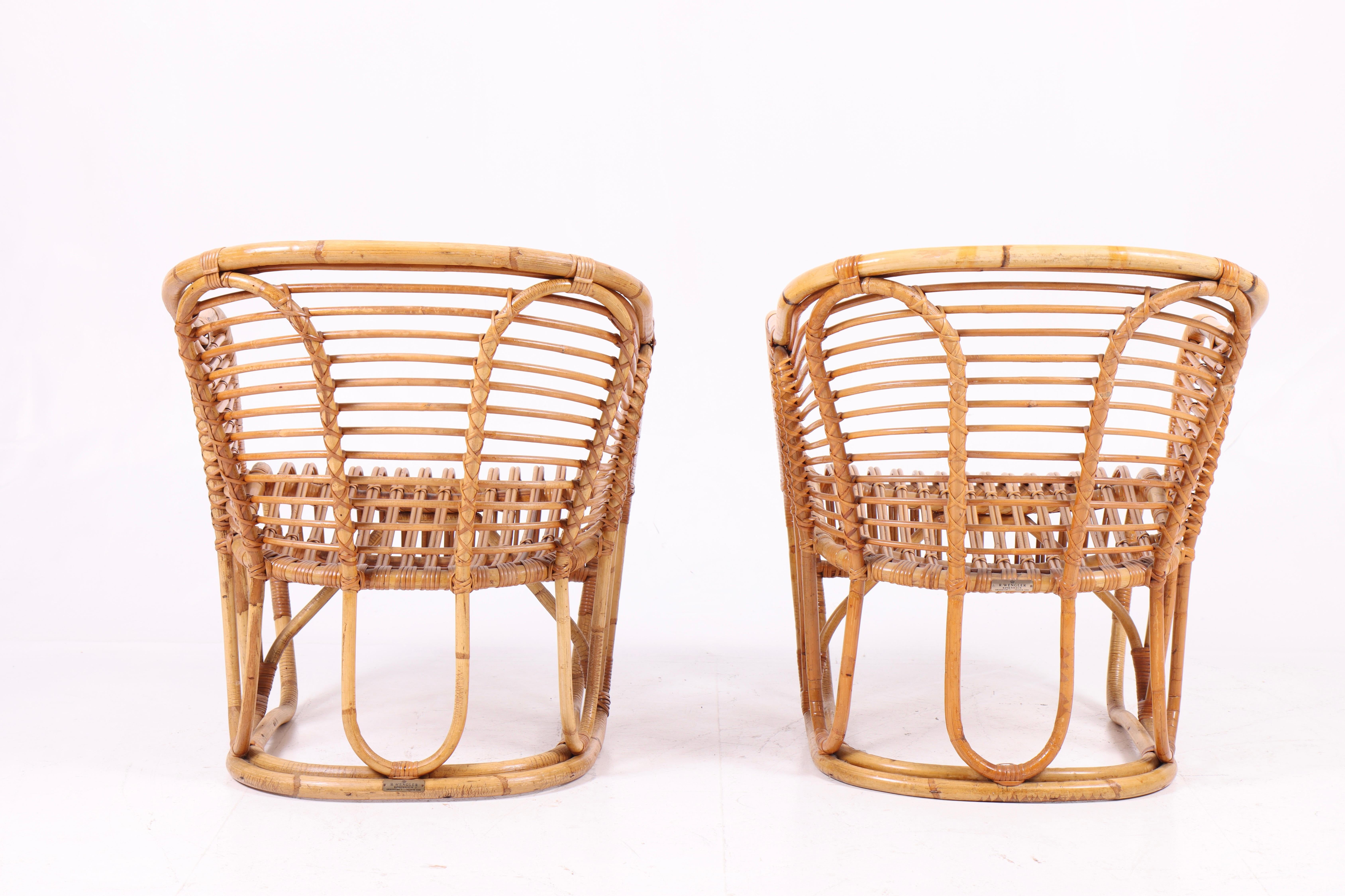 Danois Paire de chaises longues en rotin de Tove & Edvard Kindt-Larsen, années 1950 en vente