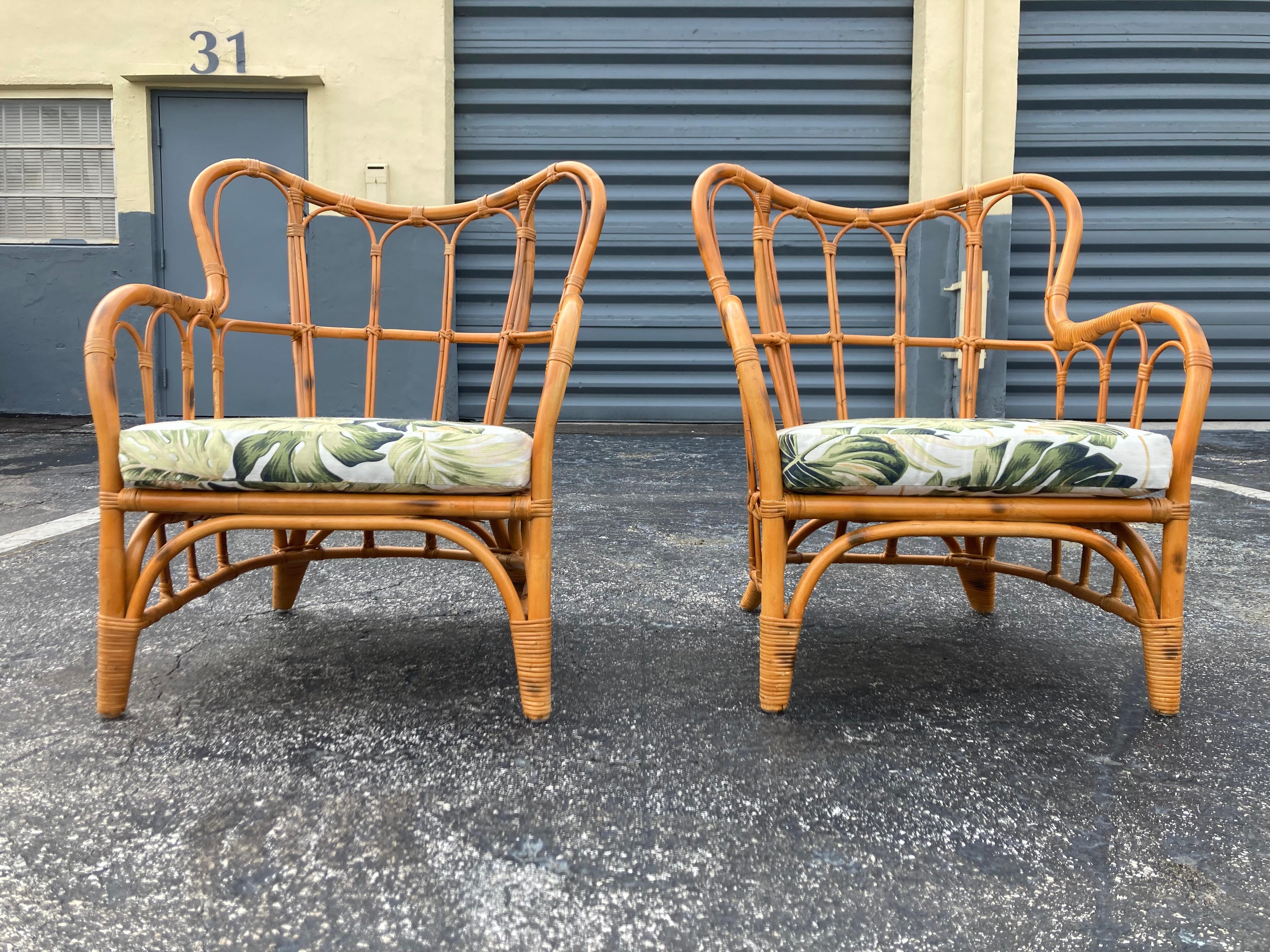 Modern Pair of Rattan Lounge Chairs