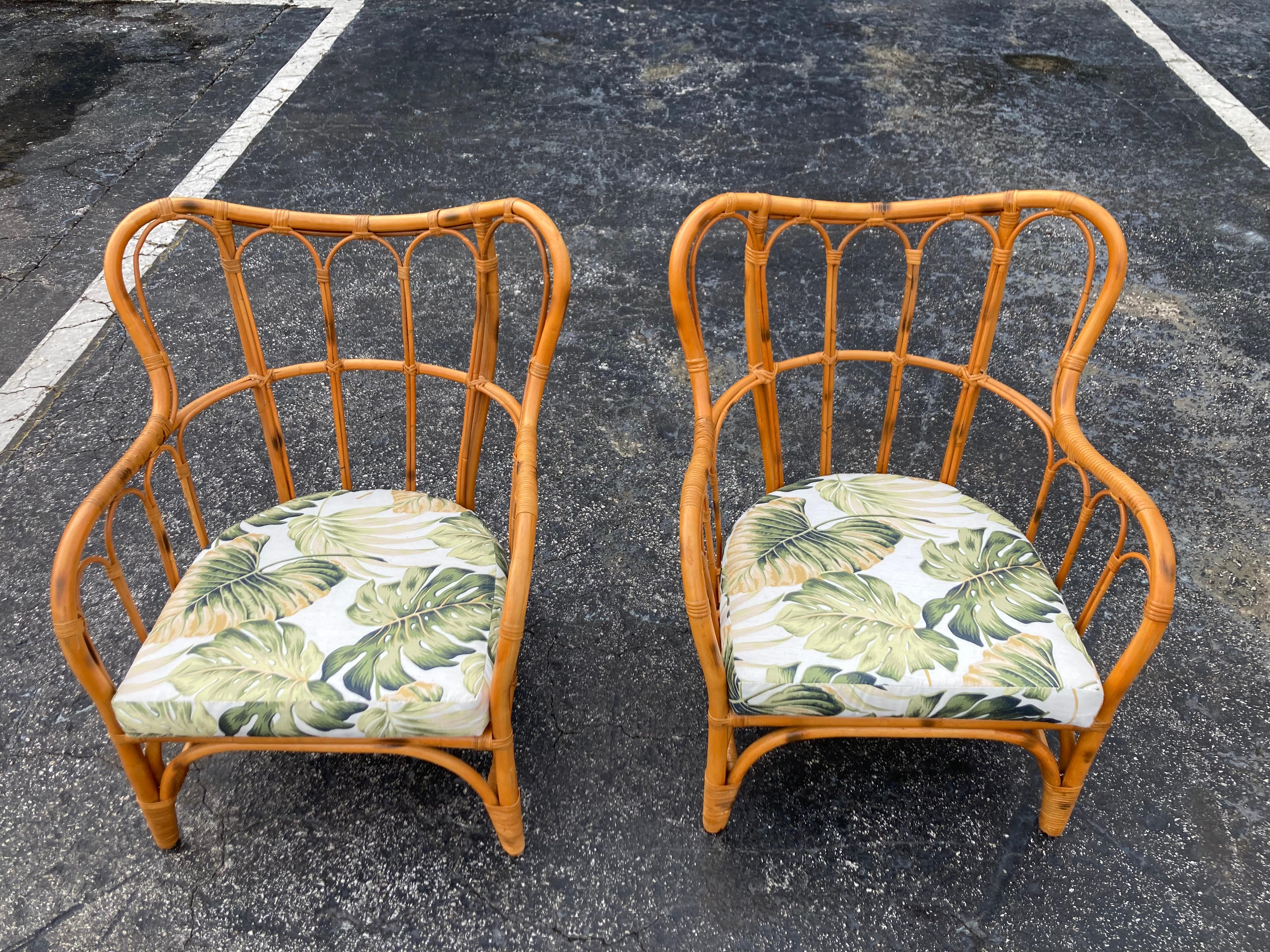 Pair of Rattan Lounge Chairs In Good Condition In Miami, FL