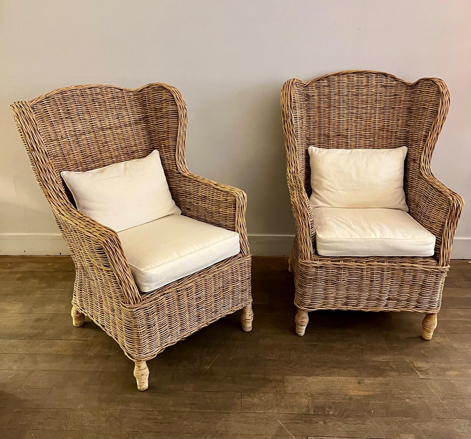 Mid-Century Modern Pair of Rattan Lounge Chairs, France, 1970