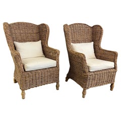 Vintage Pair of Rattan Lounge Chairs, France, 1970