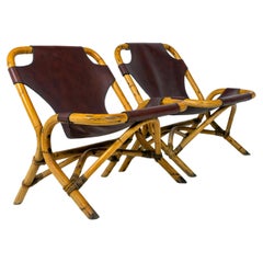 Paar Rattan-Loungesessel im Stil von Franco Albini, Mitte des Jahrhunderts
