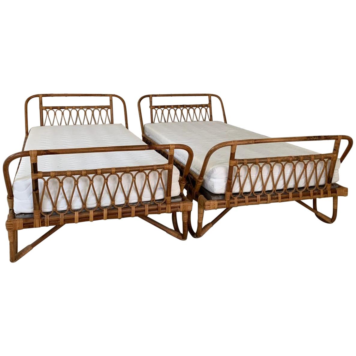 Pair of Rattan Midcentury (1940s)  Daybeds or Beds