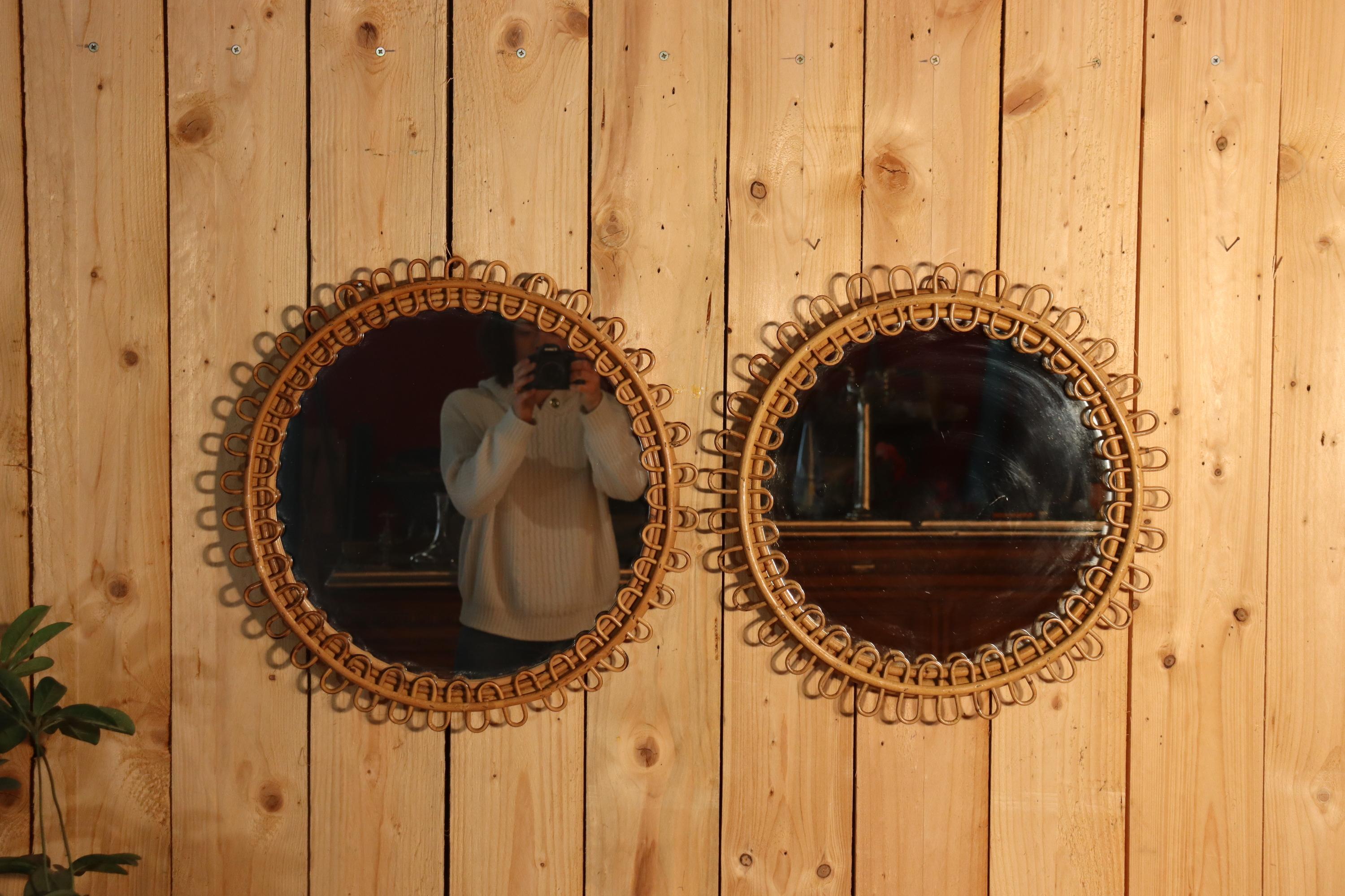 Coppia di specchi in rattan di Franco Albini in ottime condizioni