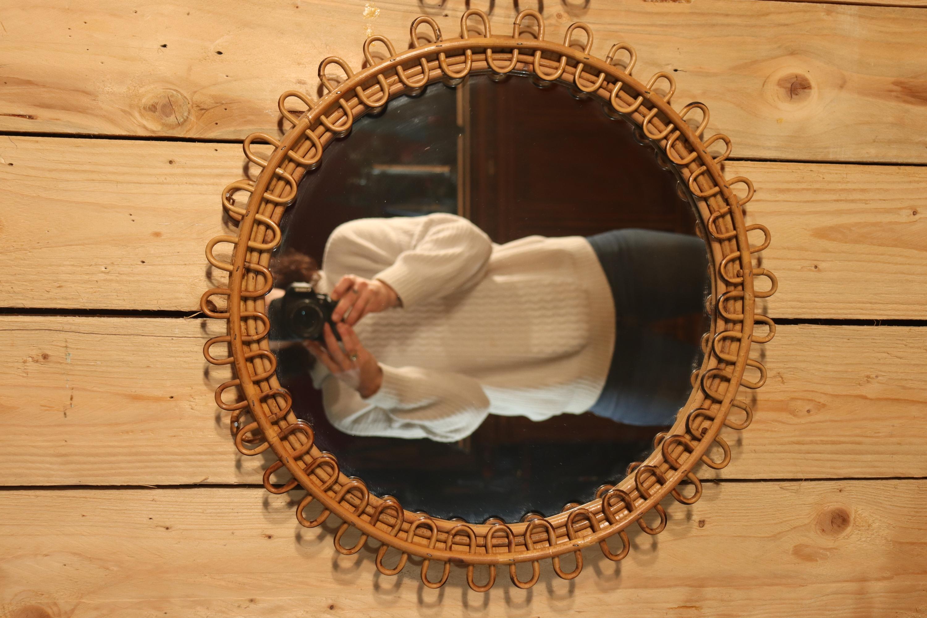 Italiano Pair Of Rattan Mirrors By Franco Albini, 1960s in vendita