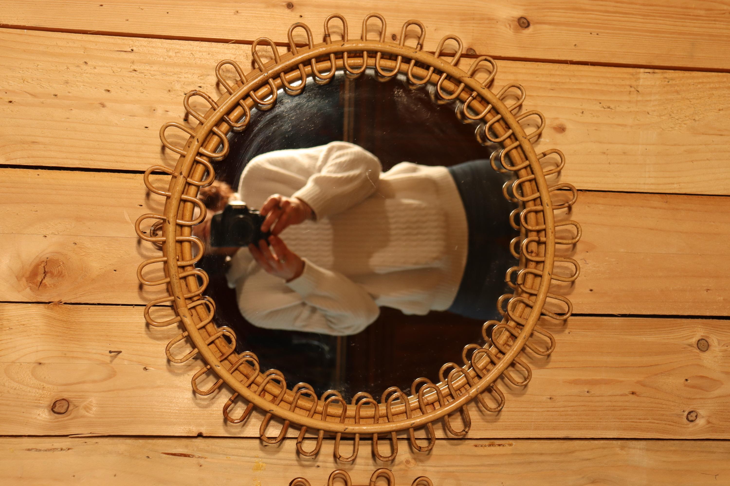 Pair Of Rattan Mirrors By Franco Albini, 1960s In condizioni buone in vendita a Charmes, FR