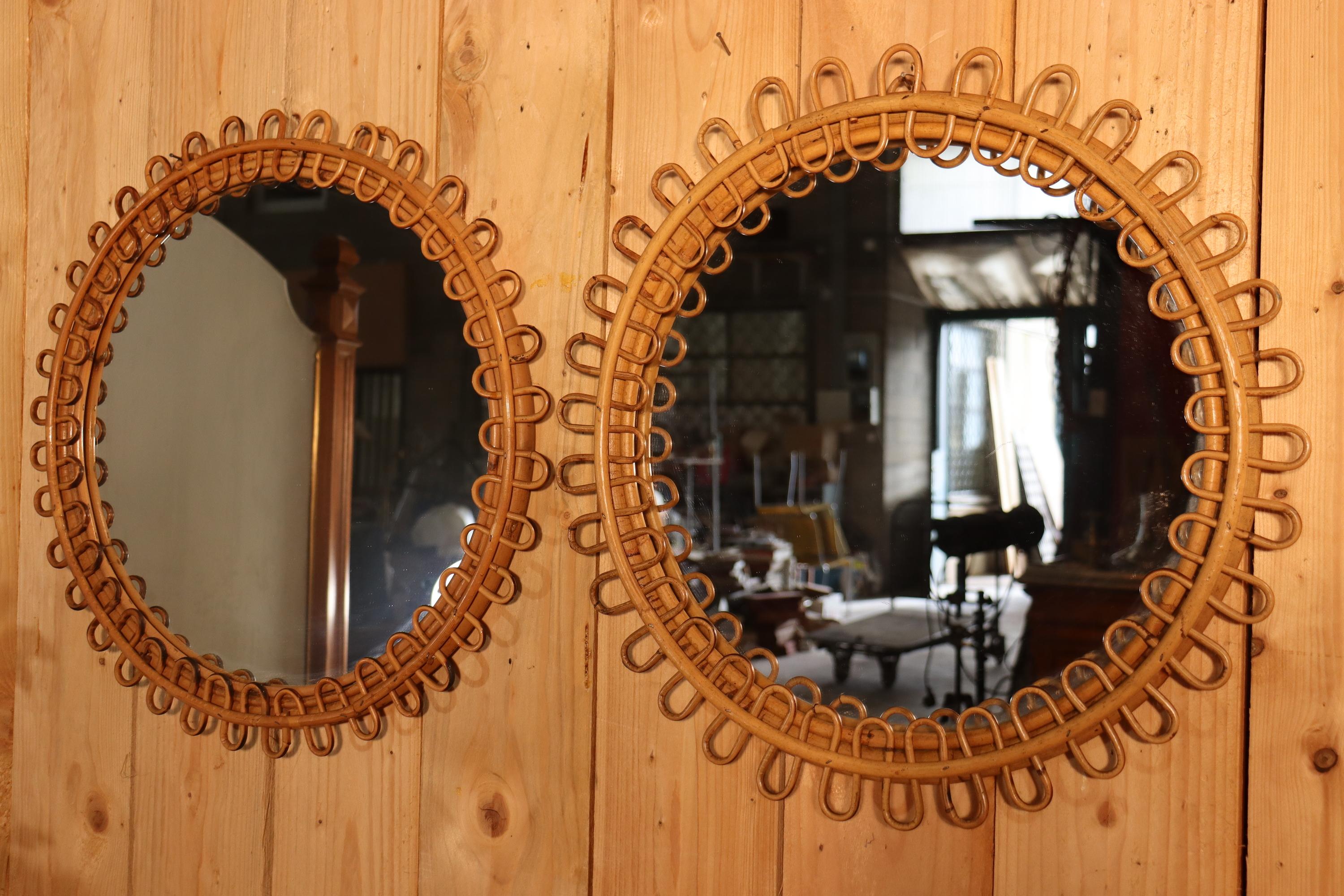 XX secolo Pair Of Rattan Mirrors By Franco Albini, 1960s in vendita