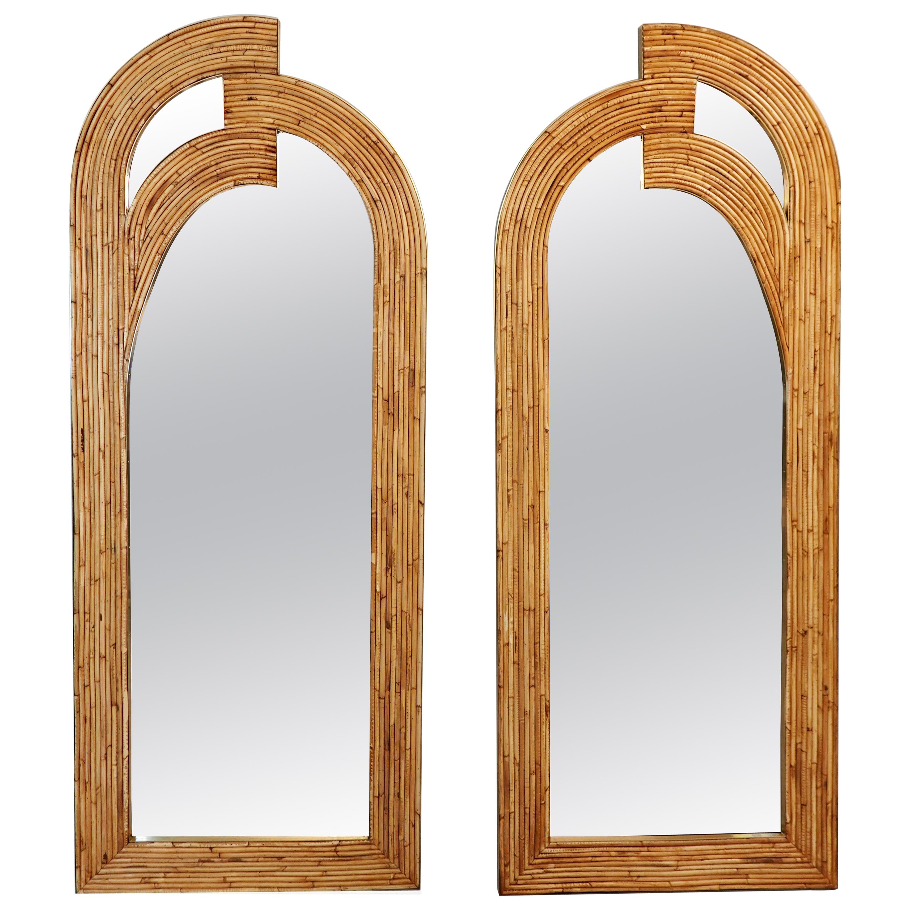 Pair of Mid-Century Modern Rattan Mirrors