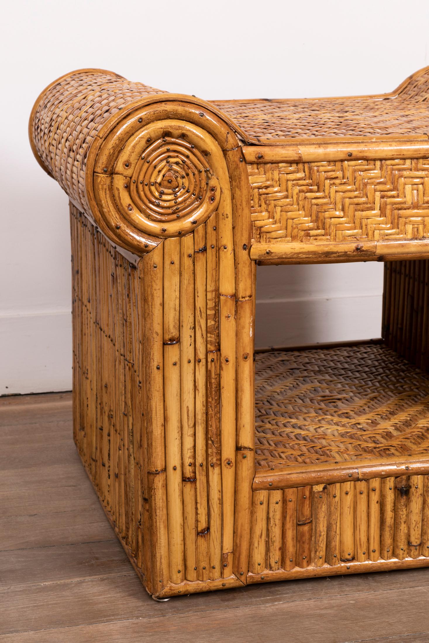 French Pair of Rattan Nightstands, France, 1970s