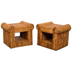 Pair of Rattan Nightstands, France, 1970s