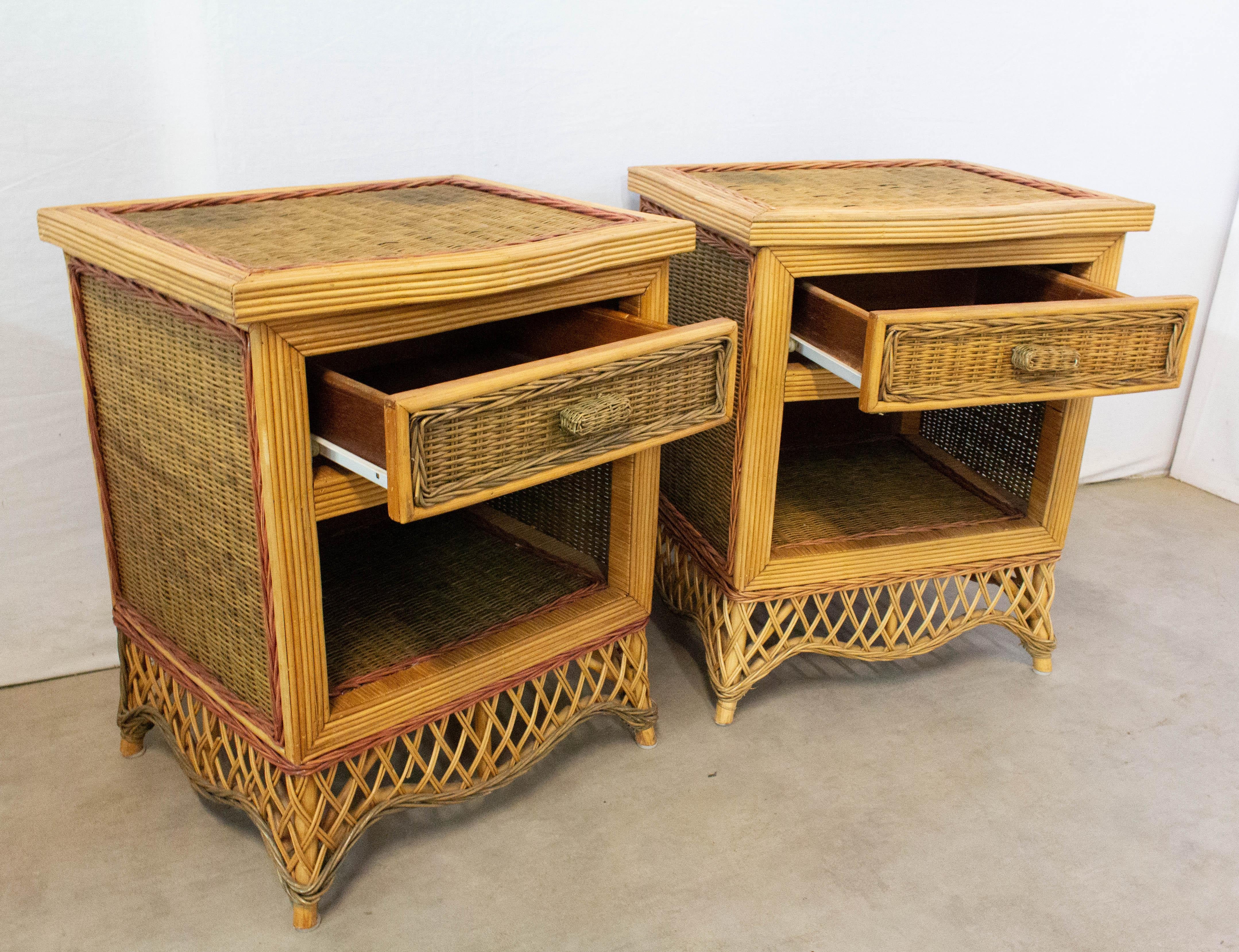 Pair of Rattan Nightstands Side Cabinets Bedside Tables French, circa 1990 In Good Condition In Labrit, Landes