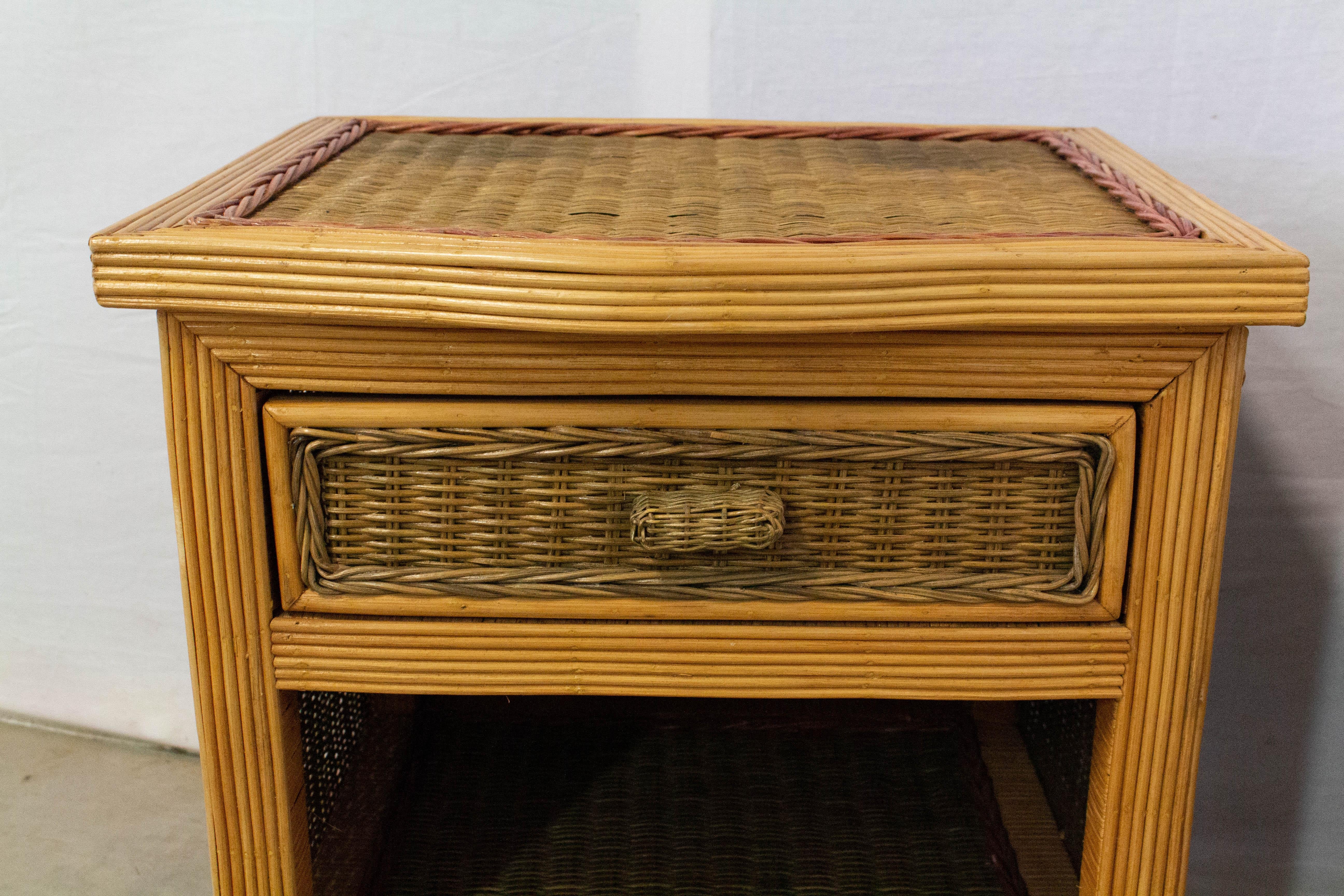 Pair of Rattan Nightstands Side Cabinets Bedside Tables French, circa 1990 1