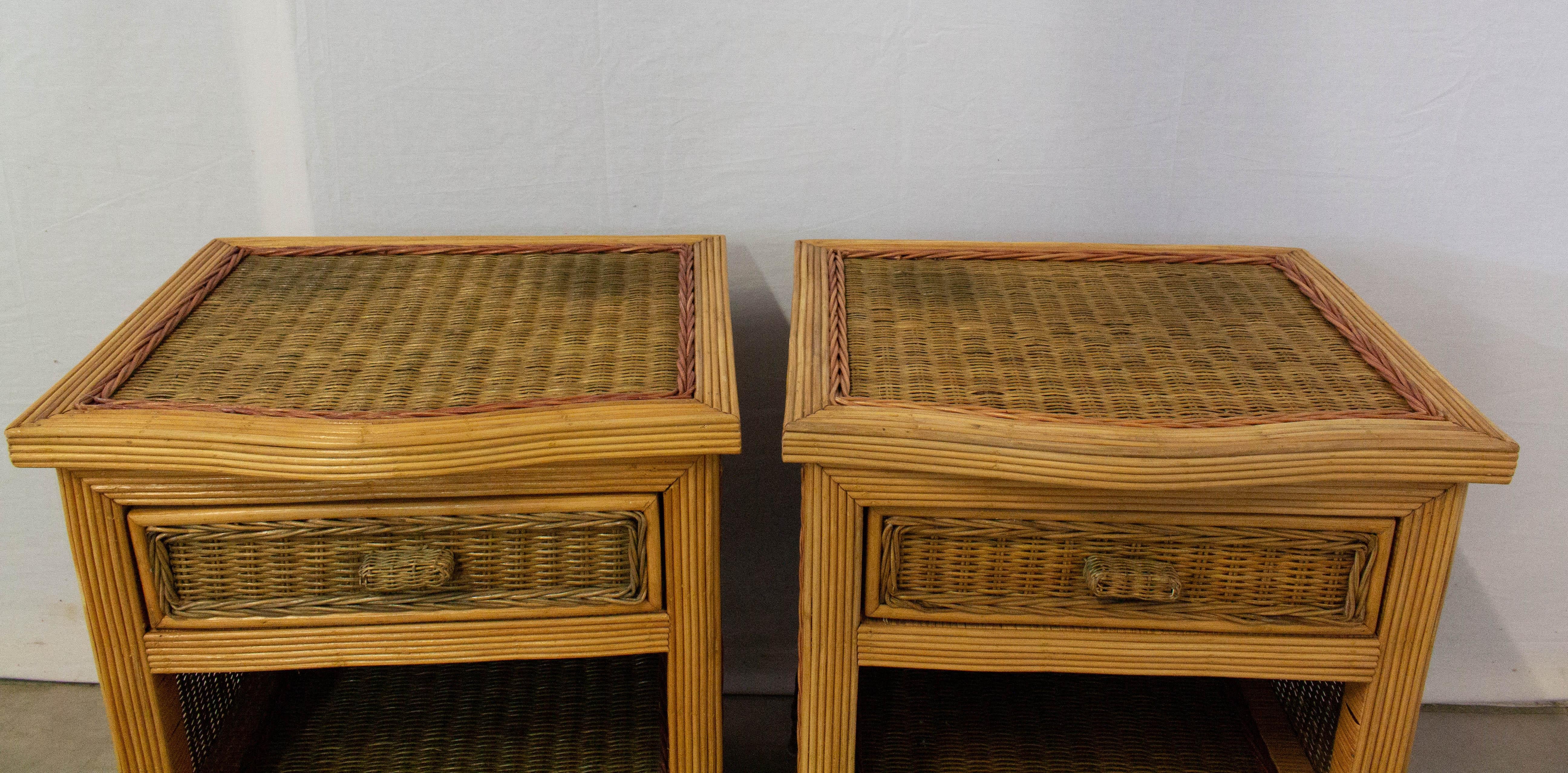 Pair of Rattan Nightstands Side Cabinets Bedside Tables French, circa 1990 2