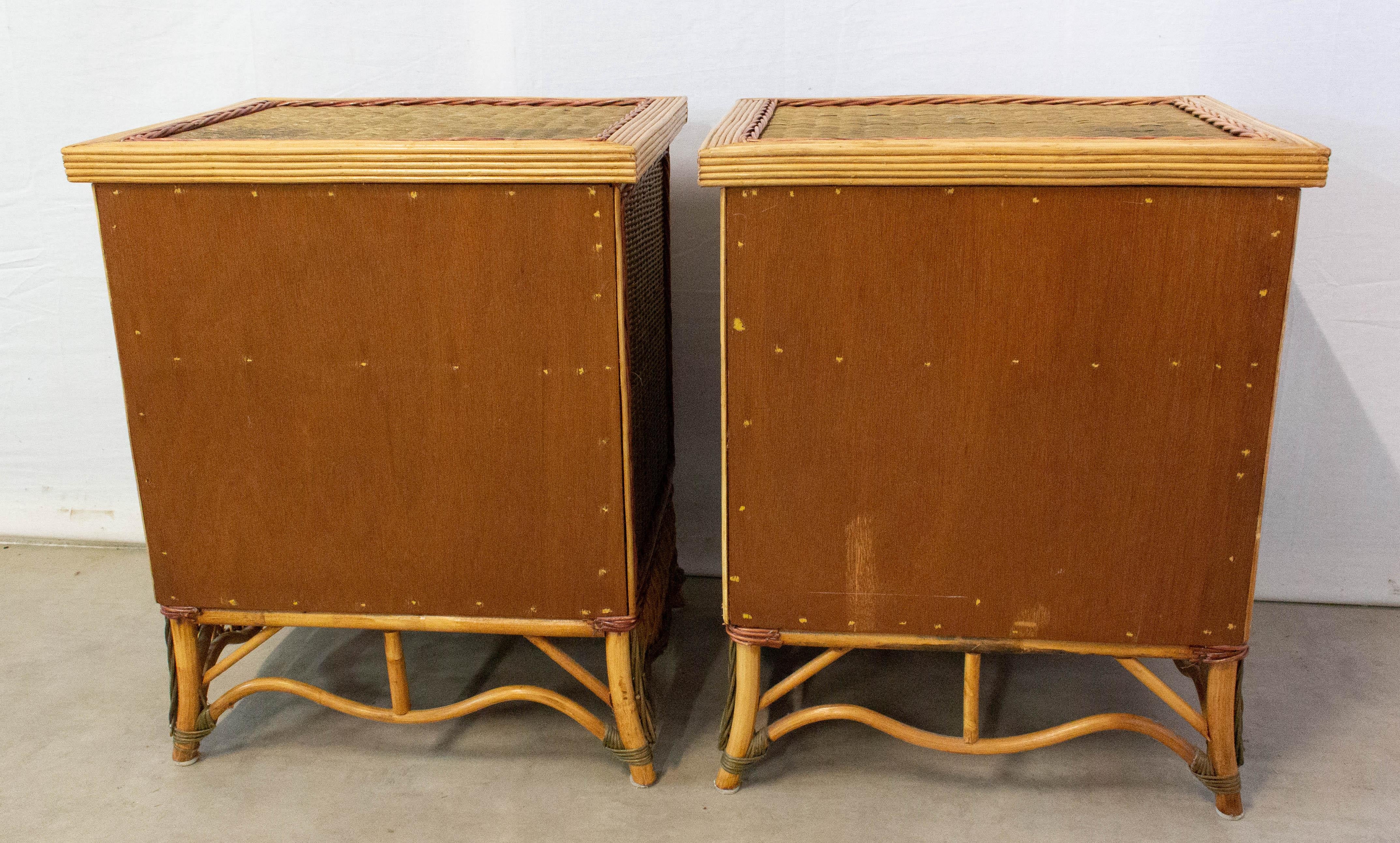 Pair of Rattan Nightstands Side Cabinets Bedside Tables French, circa 1990 3