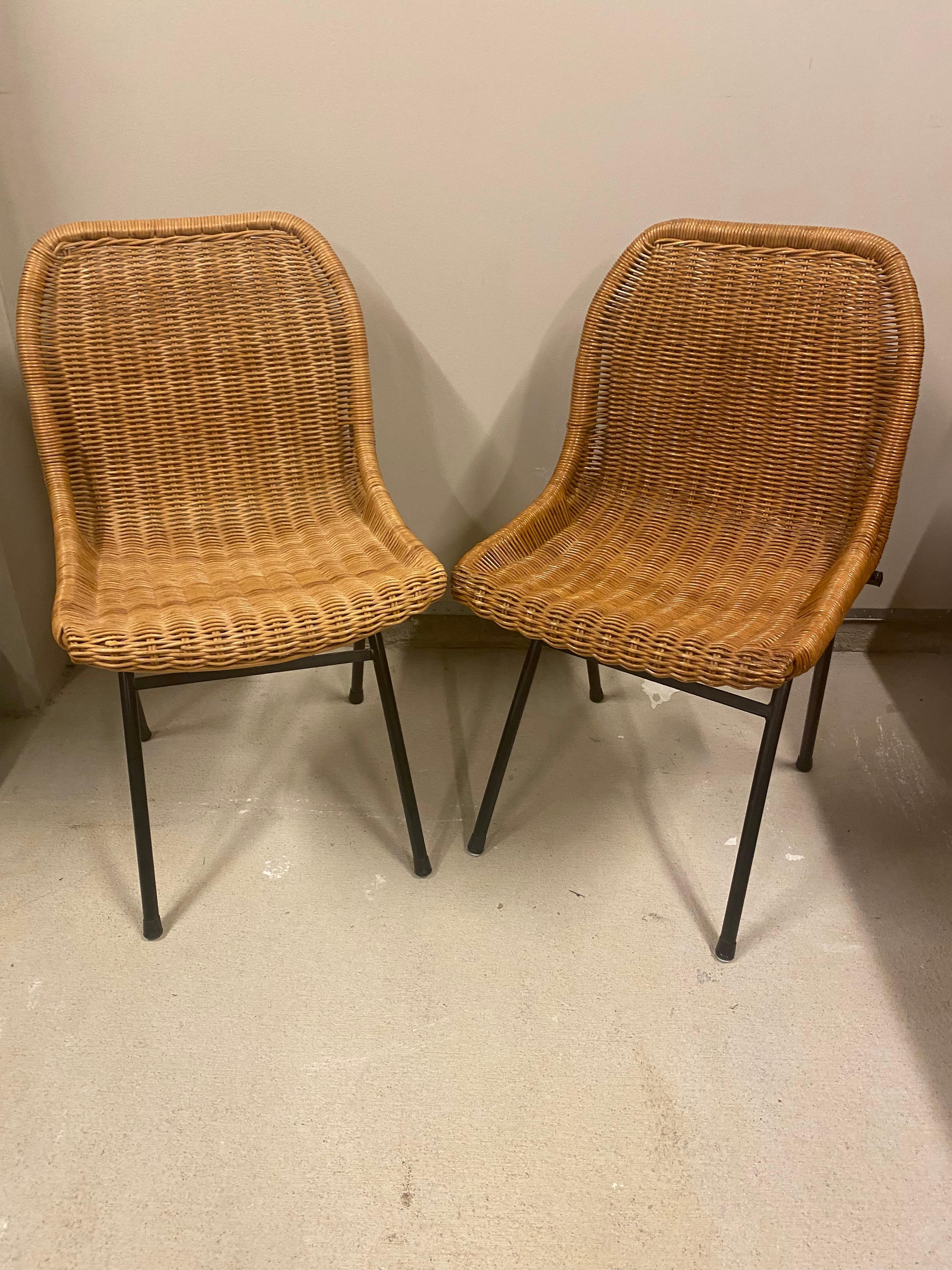 Powder-Coated Pair of Rattan or Wicker Chairs, Dirk van Sliedregt, NL, 1960's