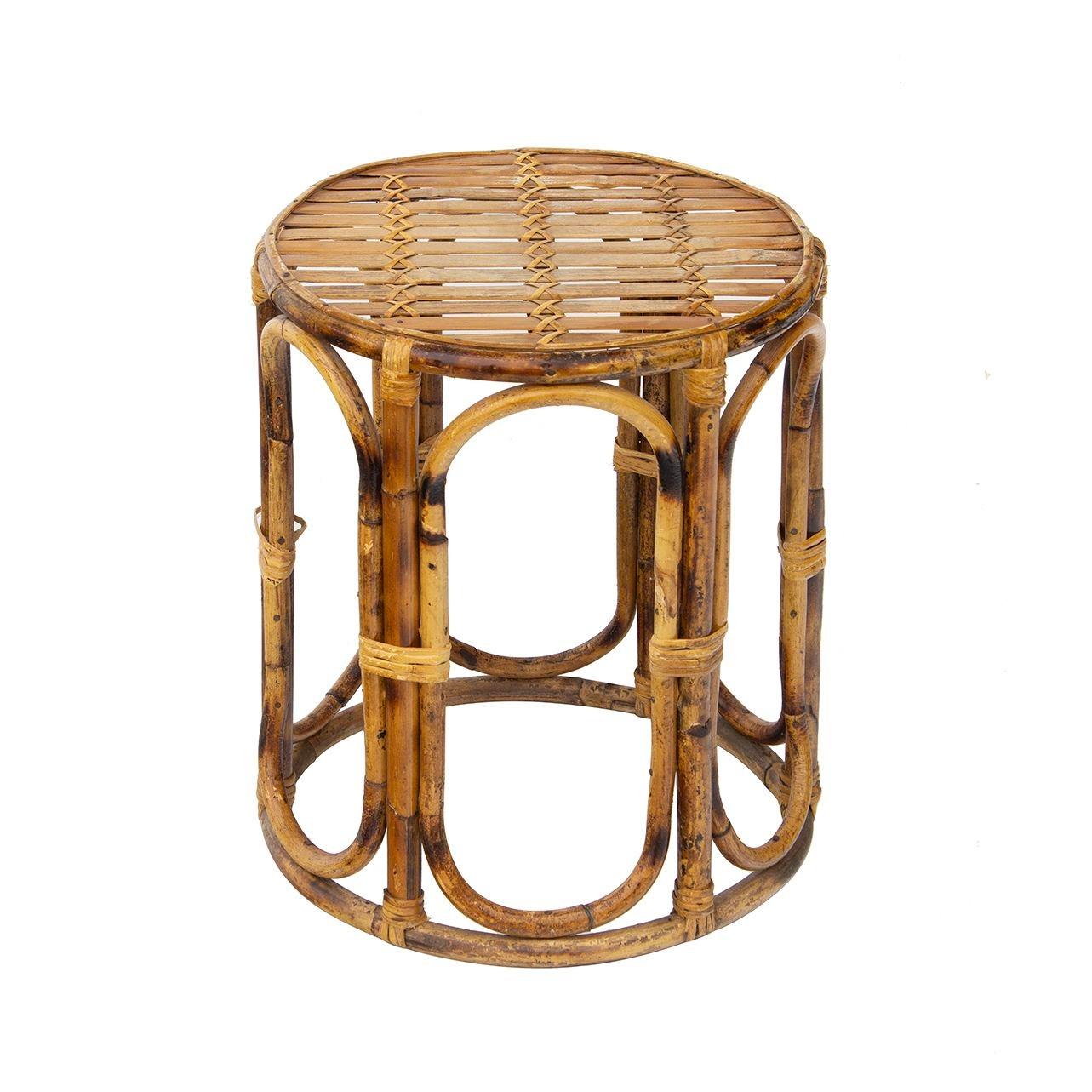 Bohemian Pair of Rattan Ottomans or Stools For Sale