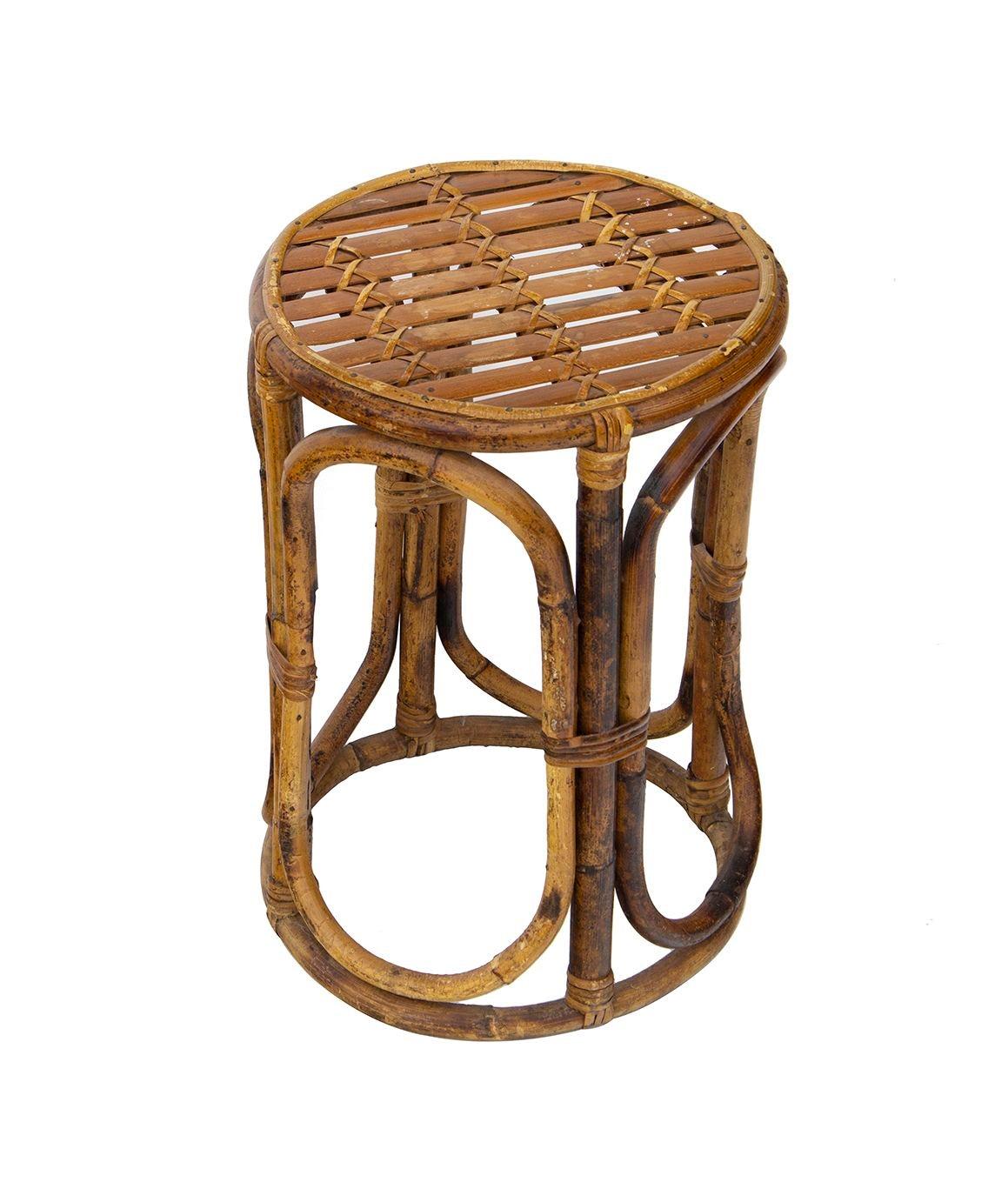 Late 20th Century Pair of Rattan Ottomans or Stools For Sale