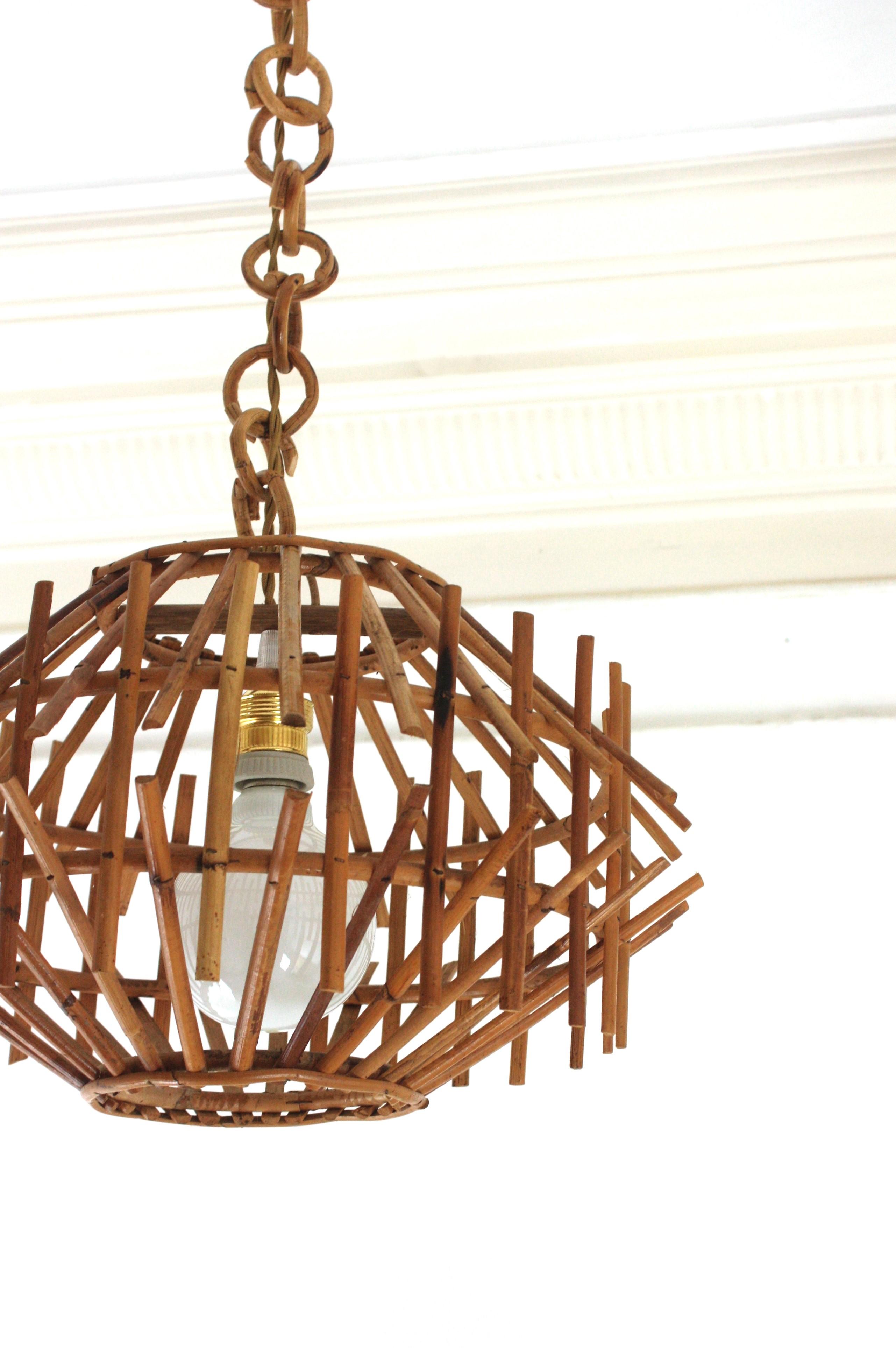 Pair of Rattan Pagoda Pendant Lights or Lanterns, 1960s For Sale 9