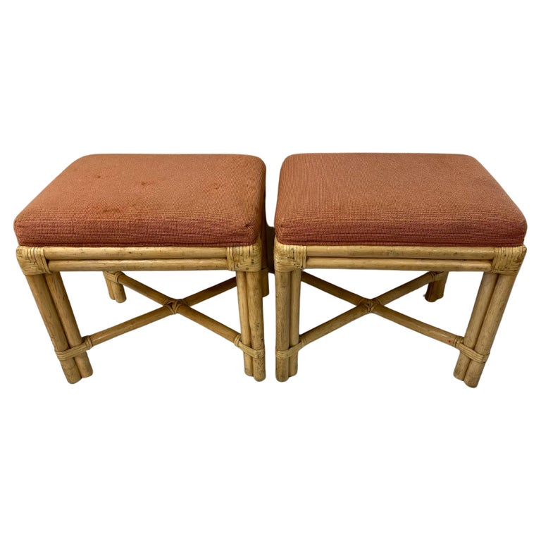 Pair of Rattan Palm Beach Style Ottomans at 1stDibs