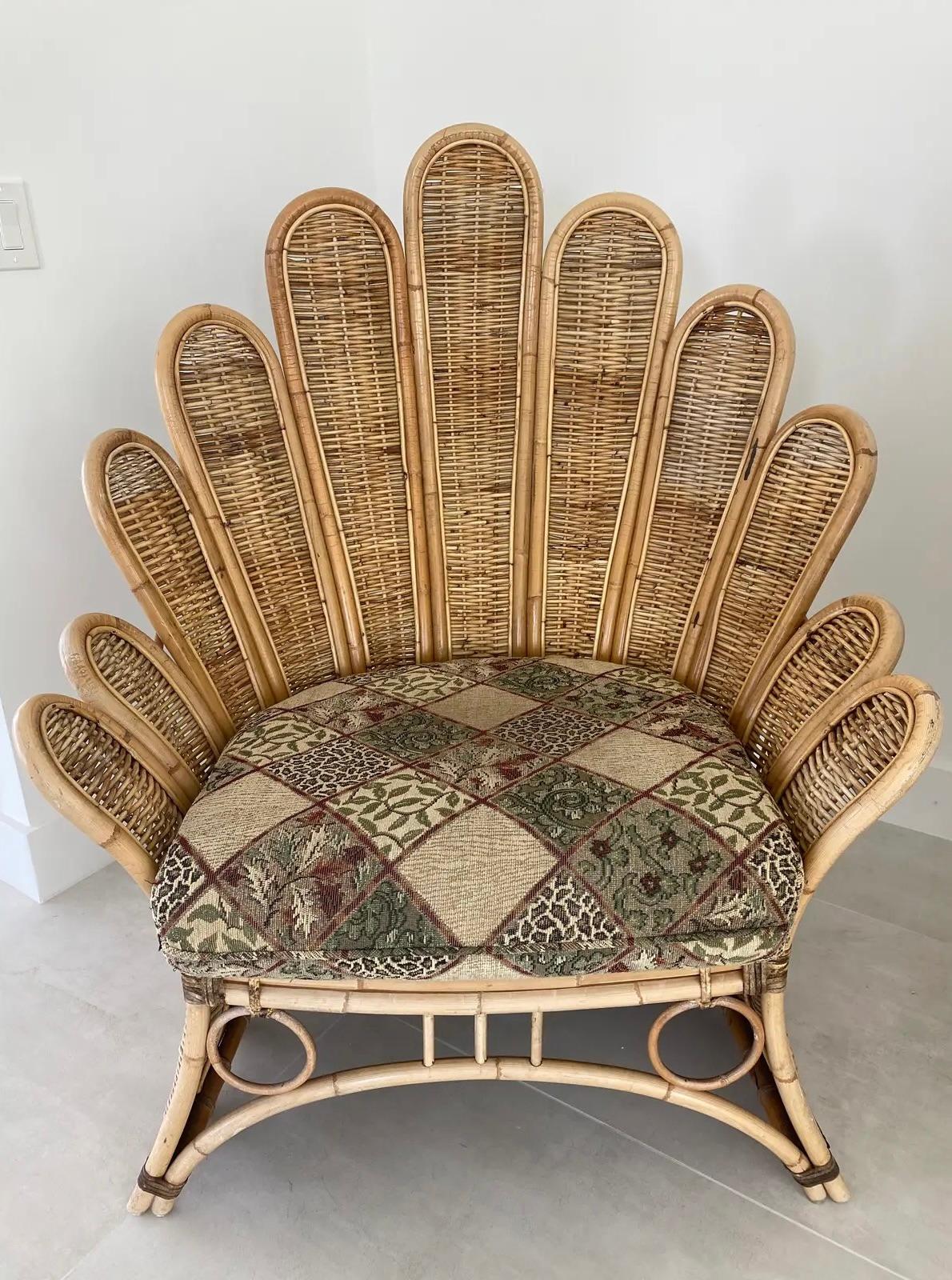 Pair of Rattan Palm Frond Lounge Chairs  For Sale 2