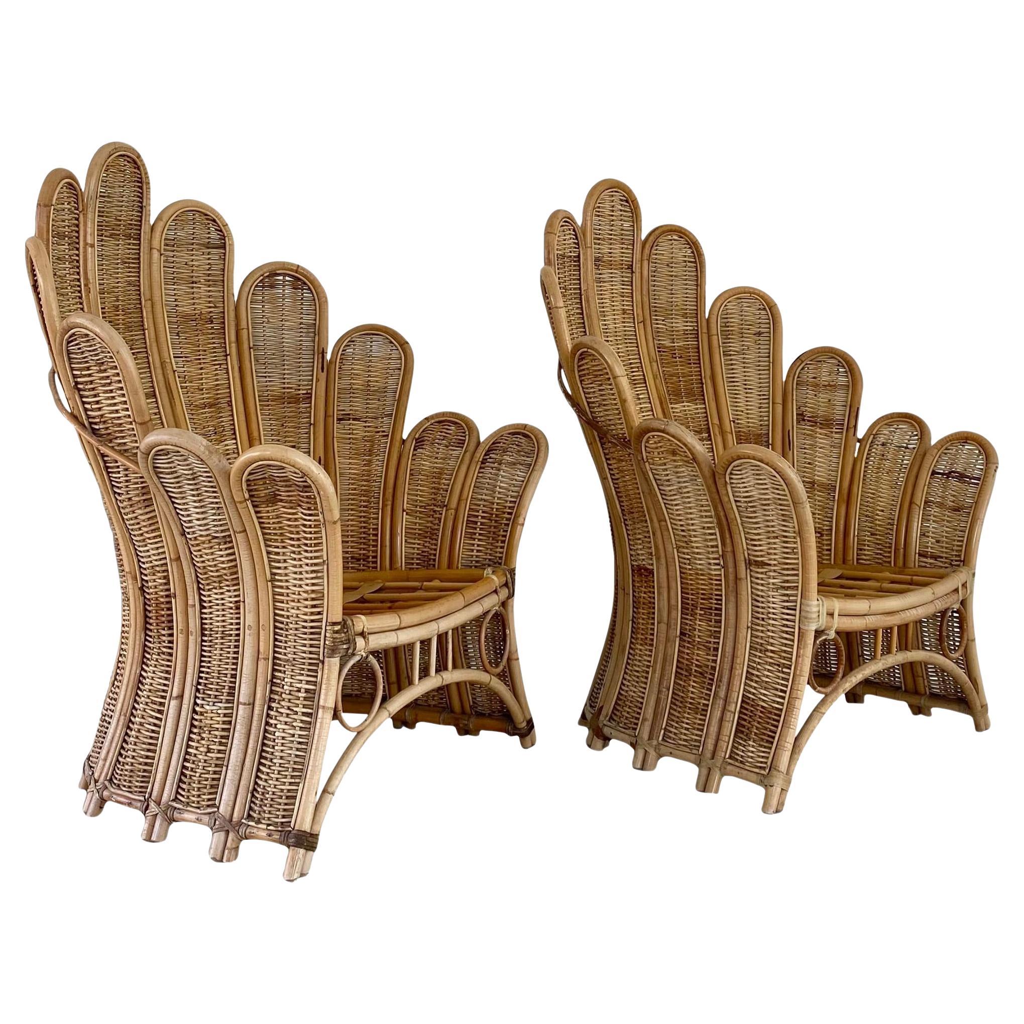 Pair of Rattan Palm Frond Lounge Chairs  For Sale