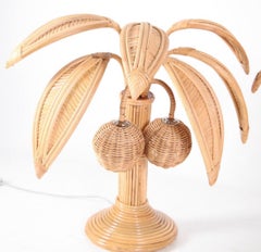 Pair of rattan « palm tree/coconut tree » lamps