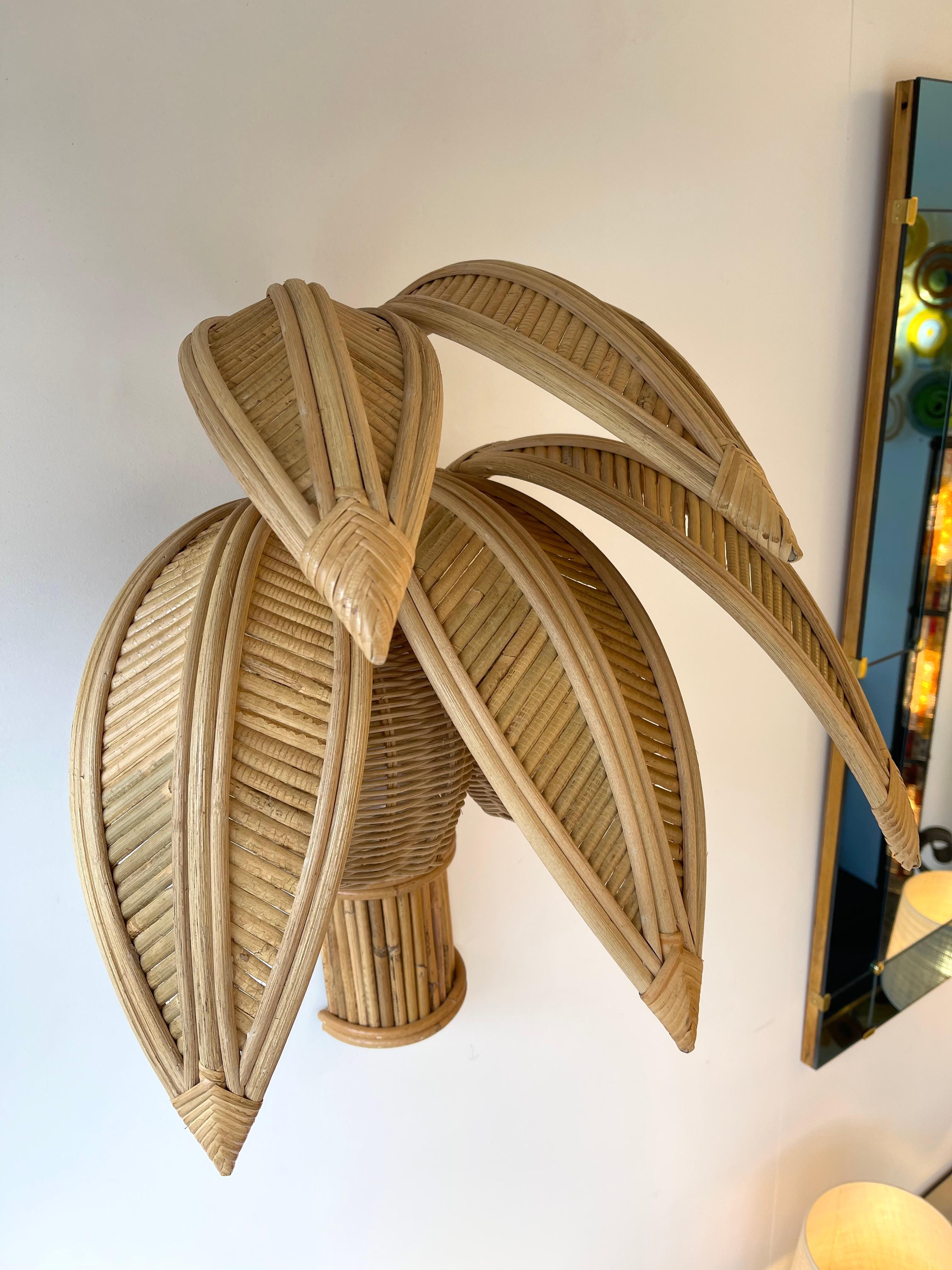 Pair of Rattan Palm Tree Sconces, France, 1980s 5