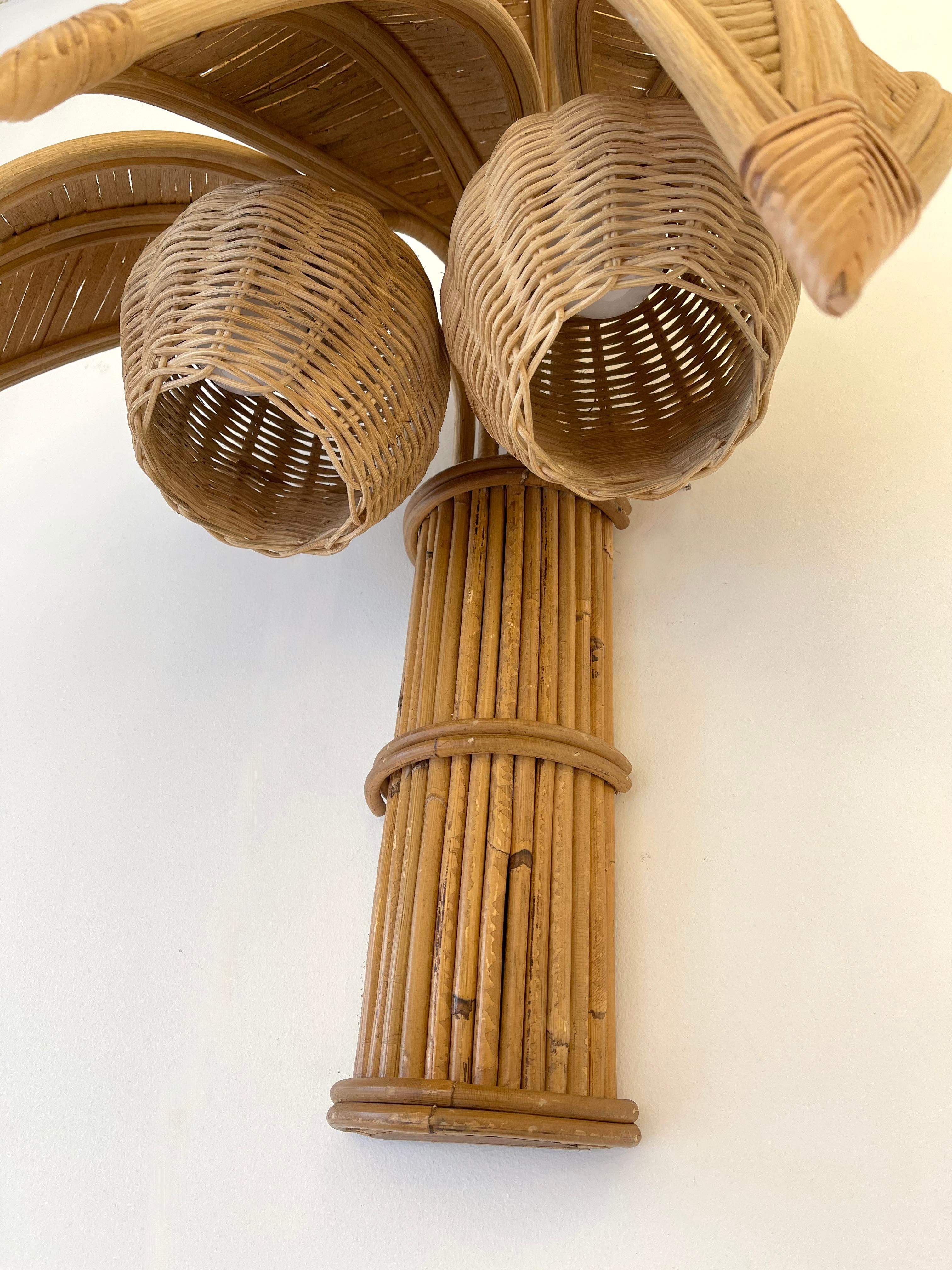 Pair of Rattan Palm Tree Sconces, France, 1980s 6