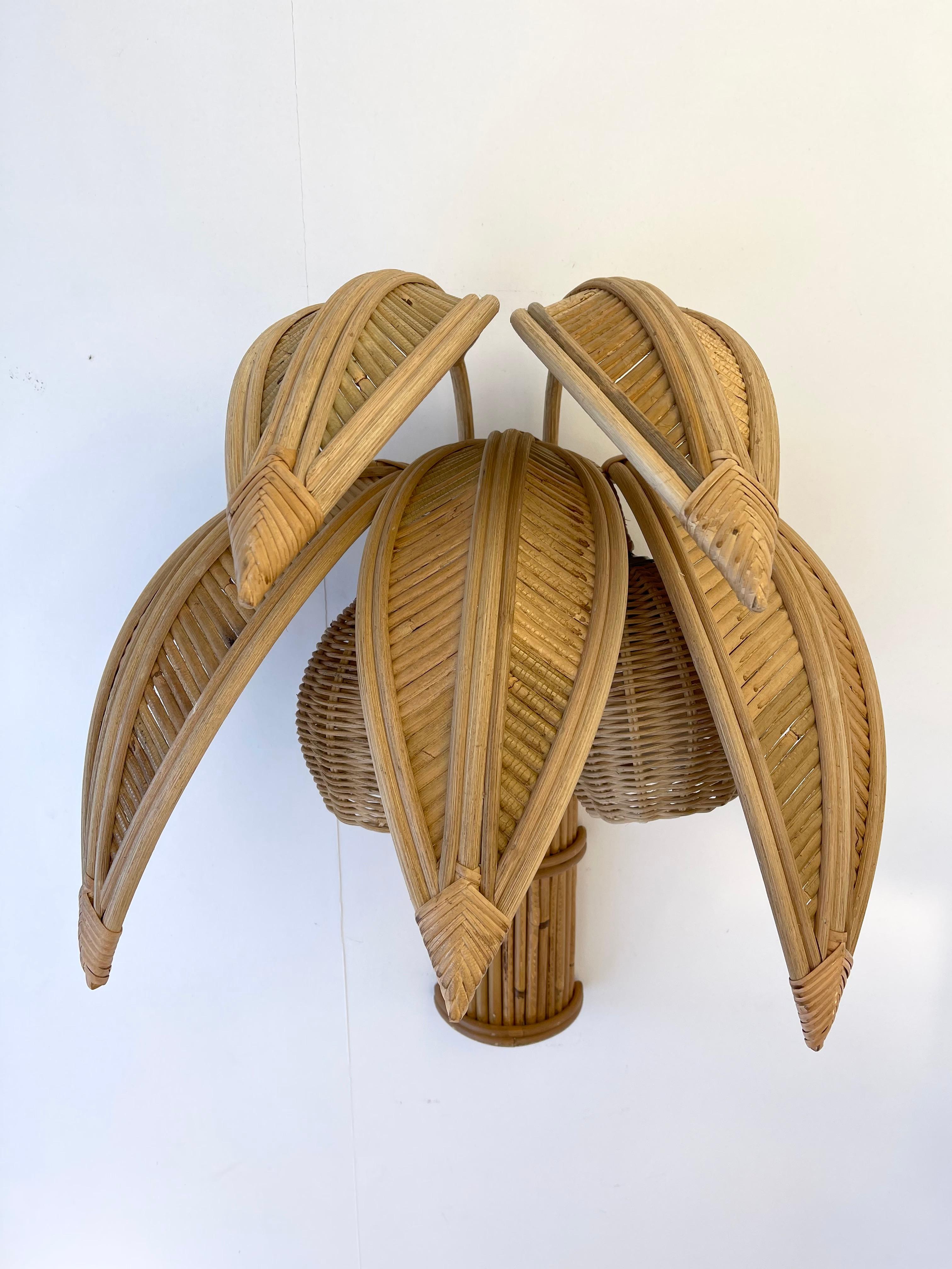 Pair of Rattan Palm Tree Sconces, France, 1980s In Good Condition In SAINT-OUEN, FR