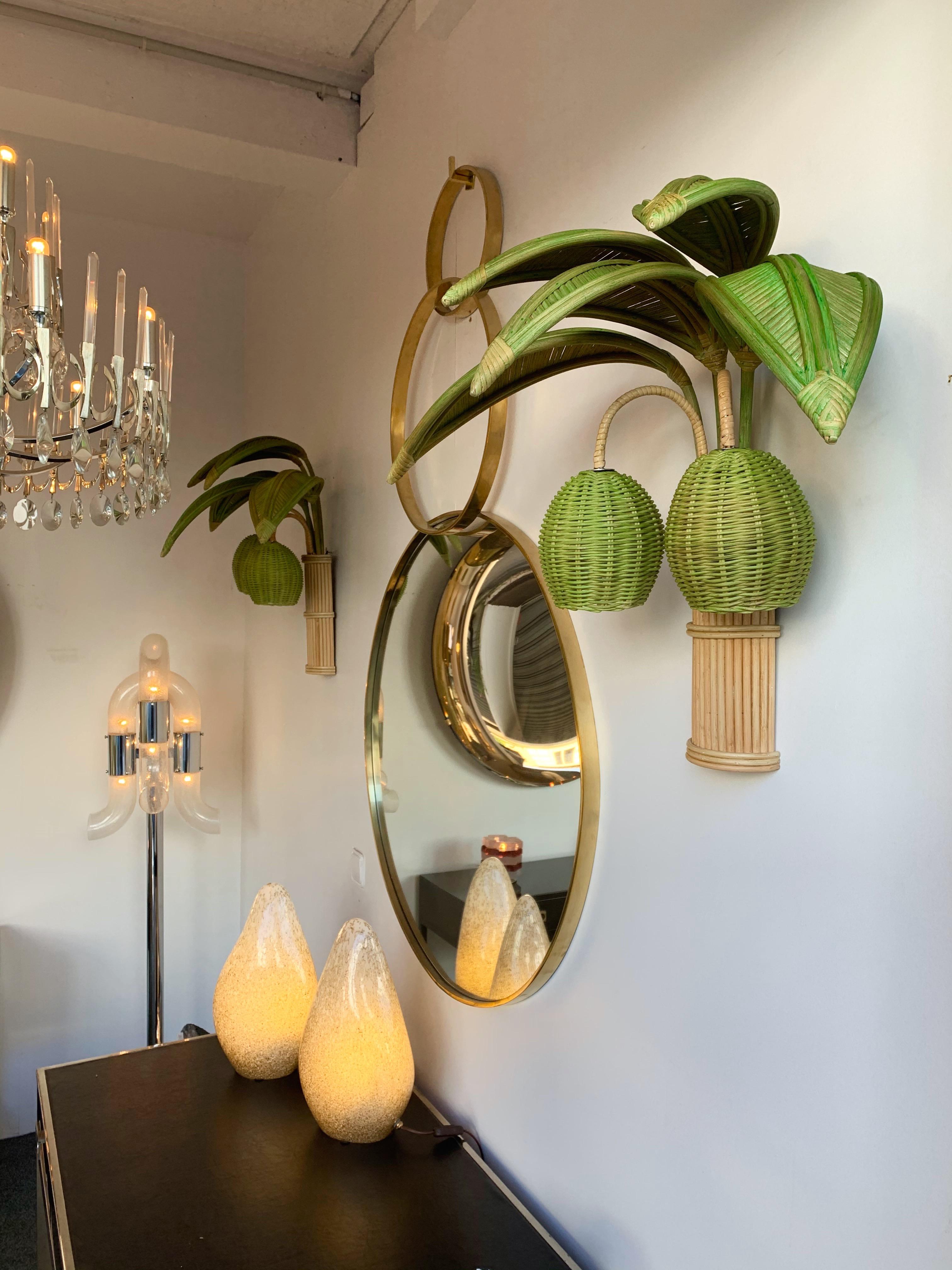 Pair of Rattan Palm Tree Sconces, France, 1980s 1