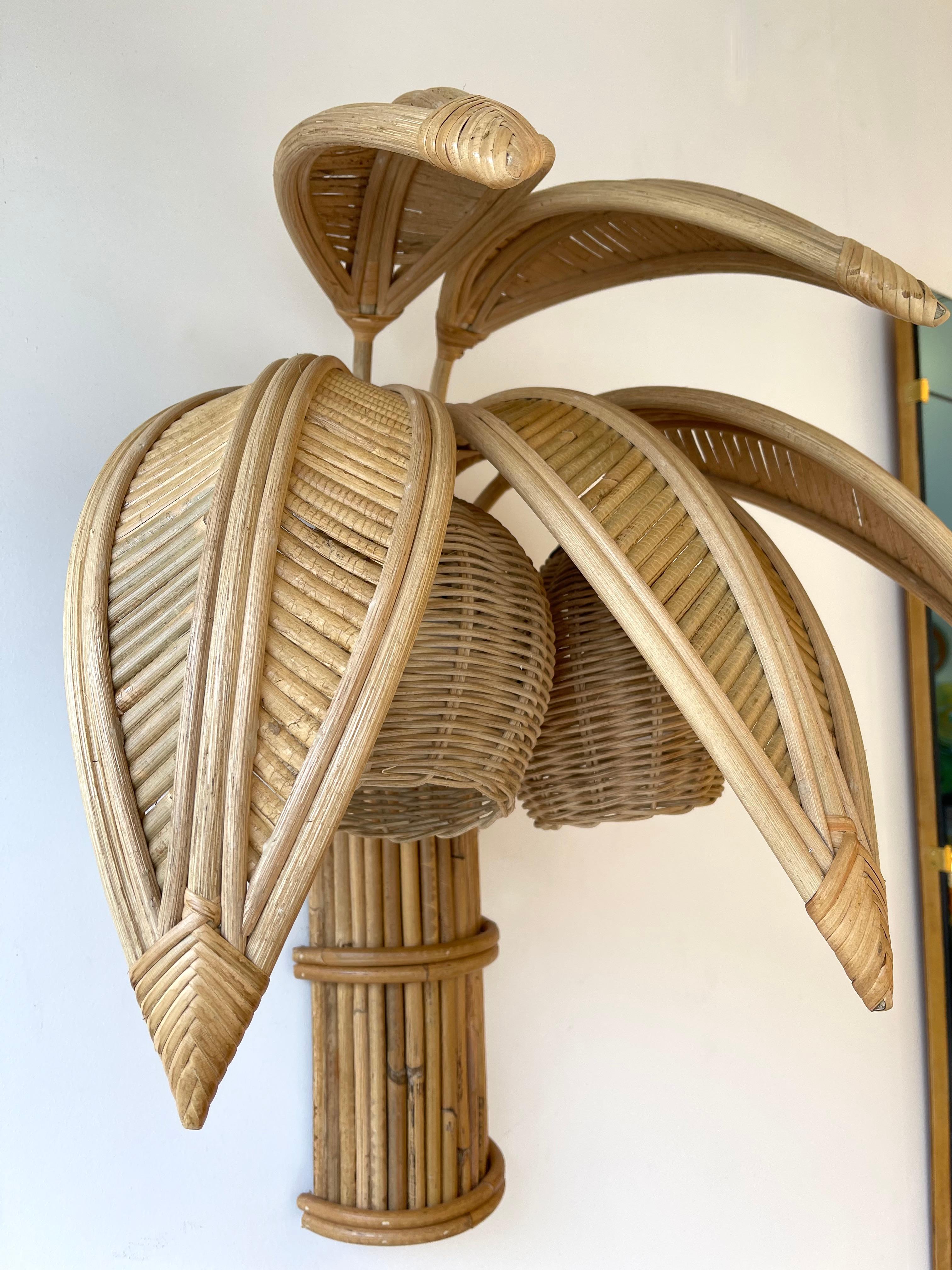 Pair of Rattan Palm Tree Sconces, France, 1980s 1