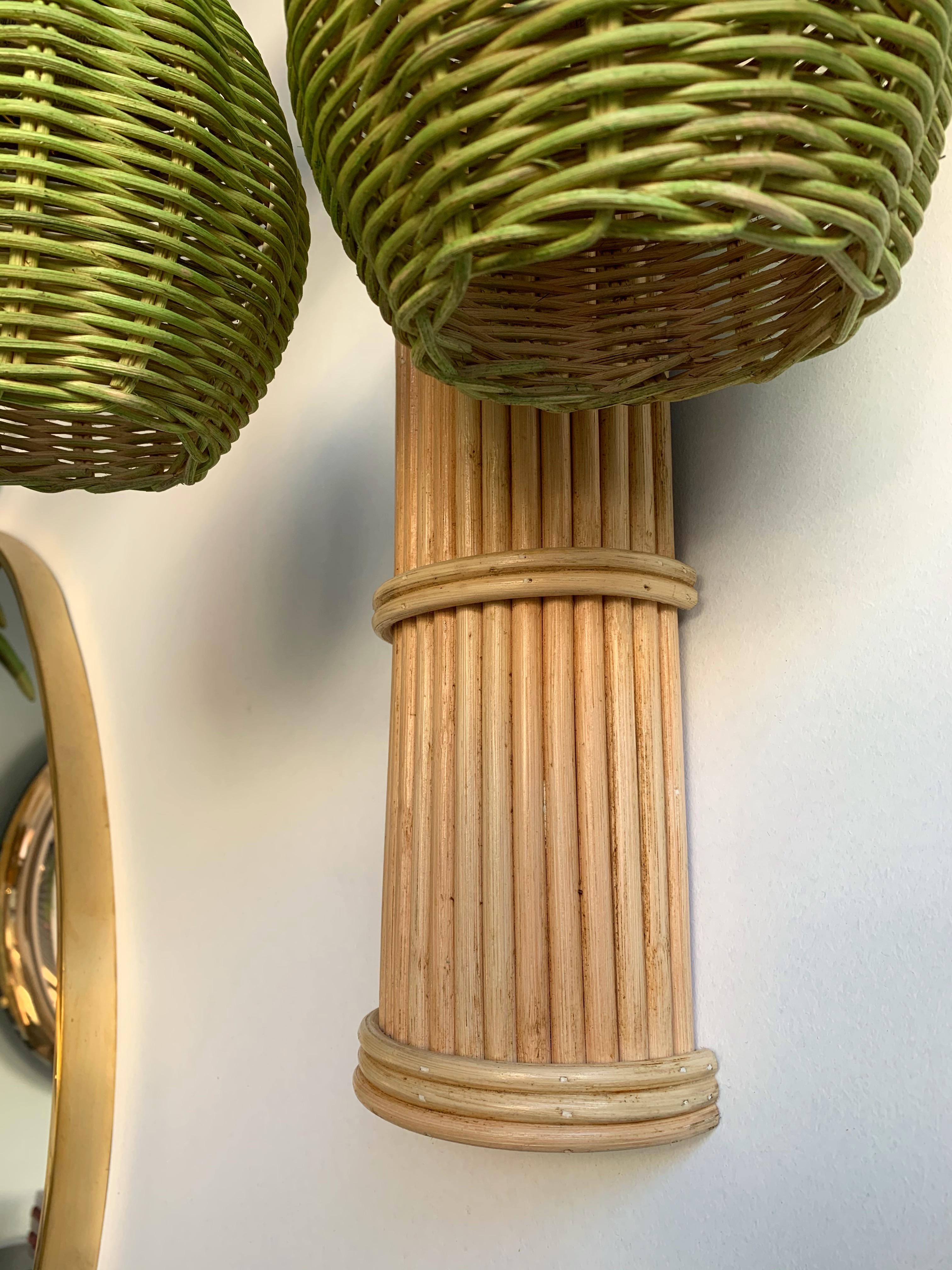 Pair of Rattan Palm Tree Sconces, France, 1980s 2