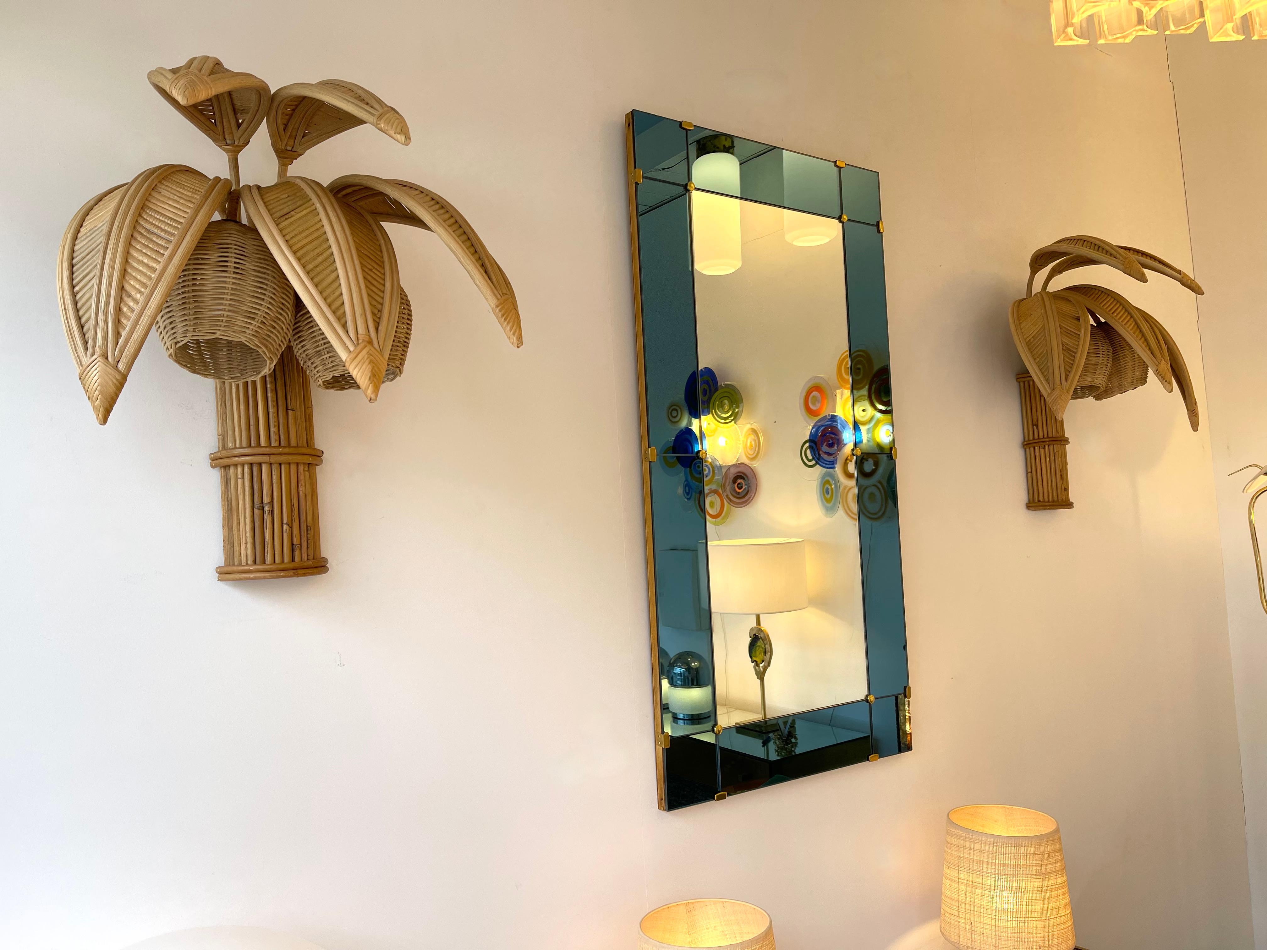 Pair of Rattan Palm Tree Sconces, France, 1980s 2