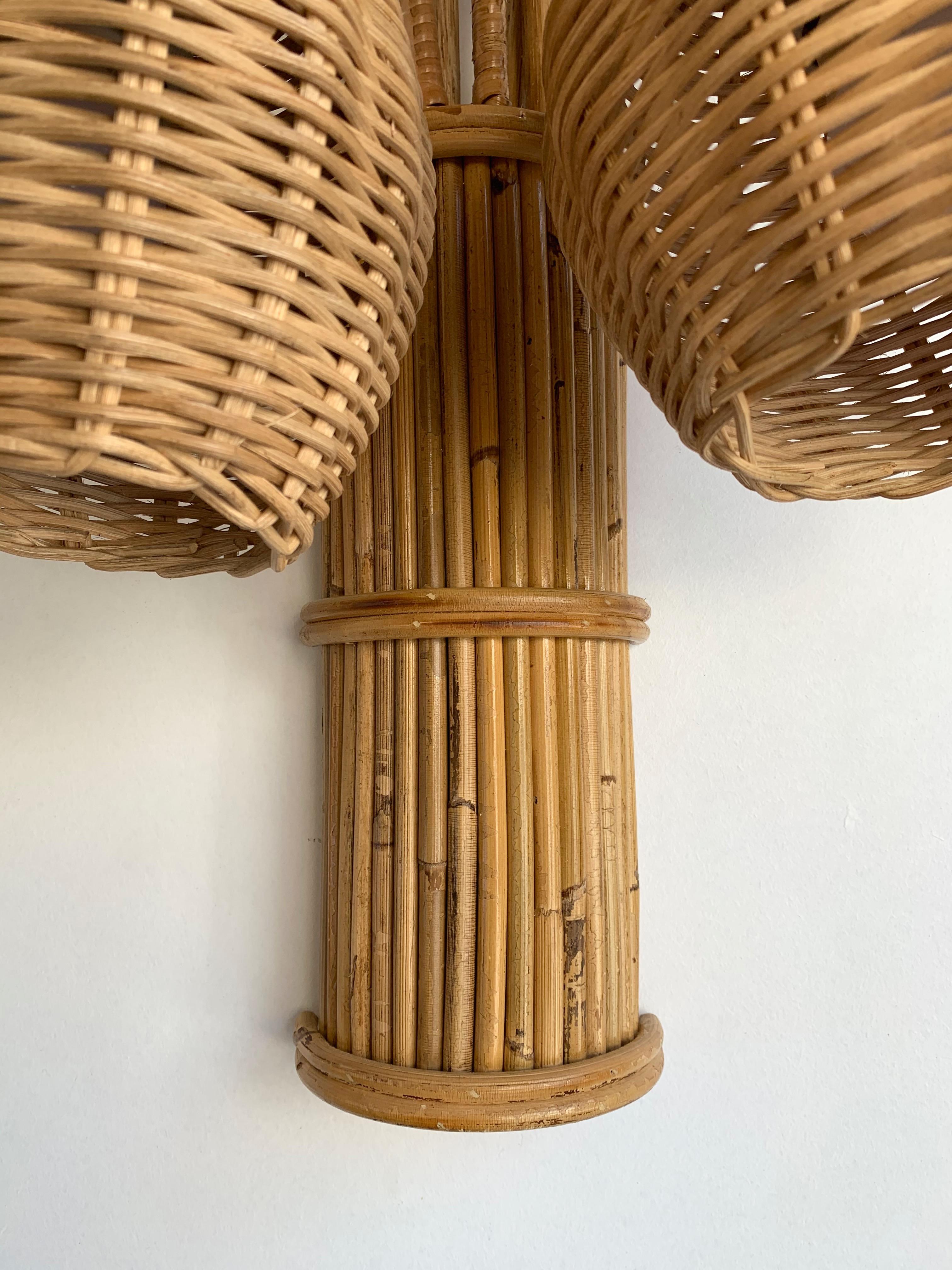 Pair of Rattan Palm Tree Sconces, France, 1980s 3
