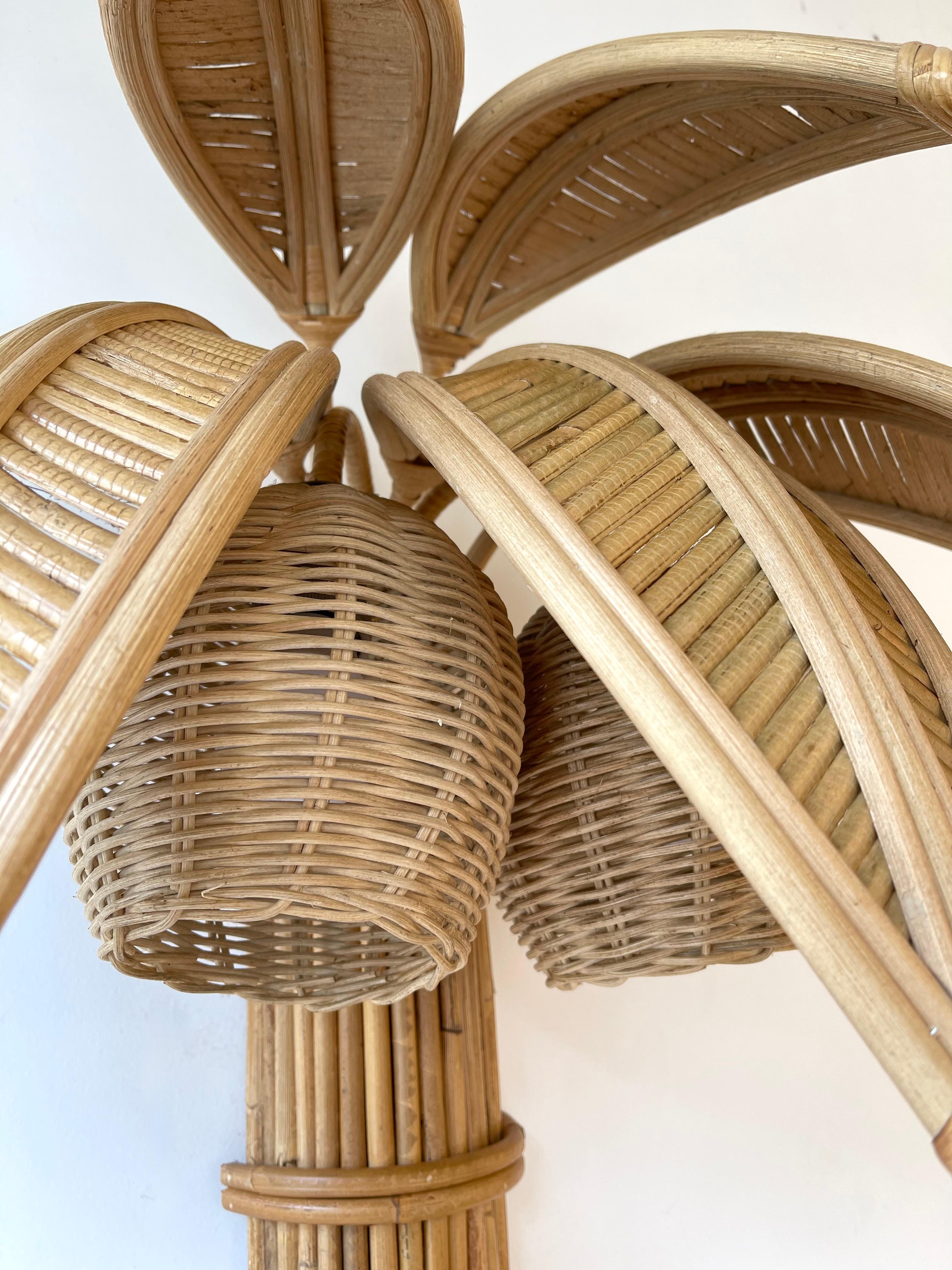 Pair of Rattan Palm Tree Sconces, France, 1980s 3