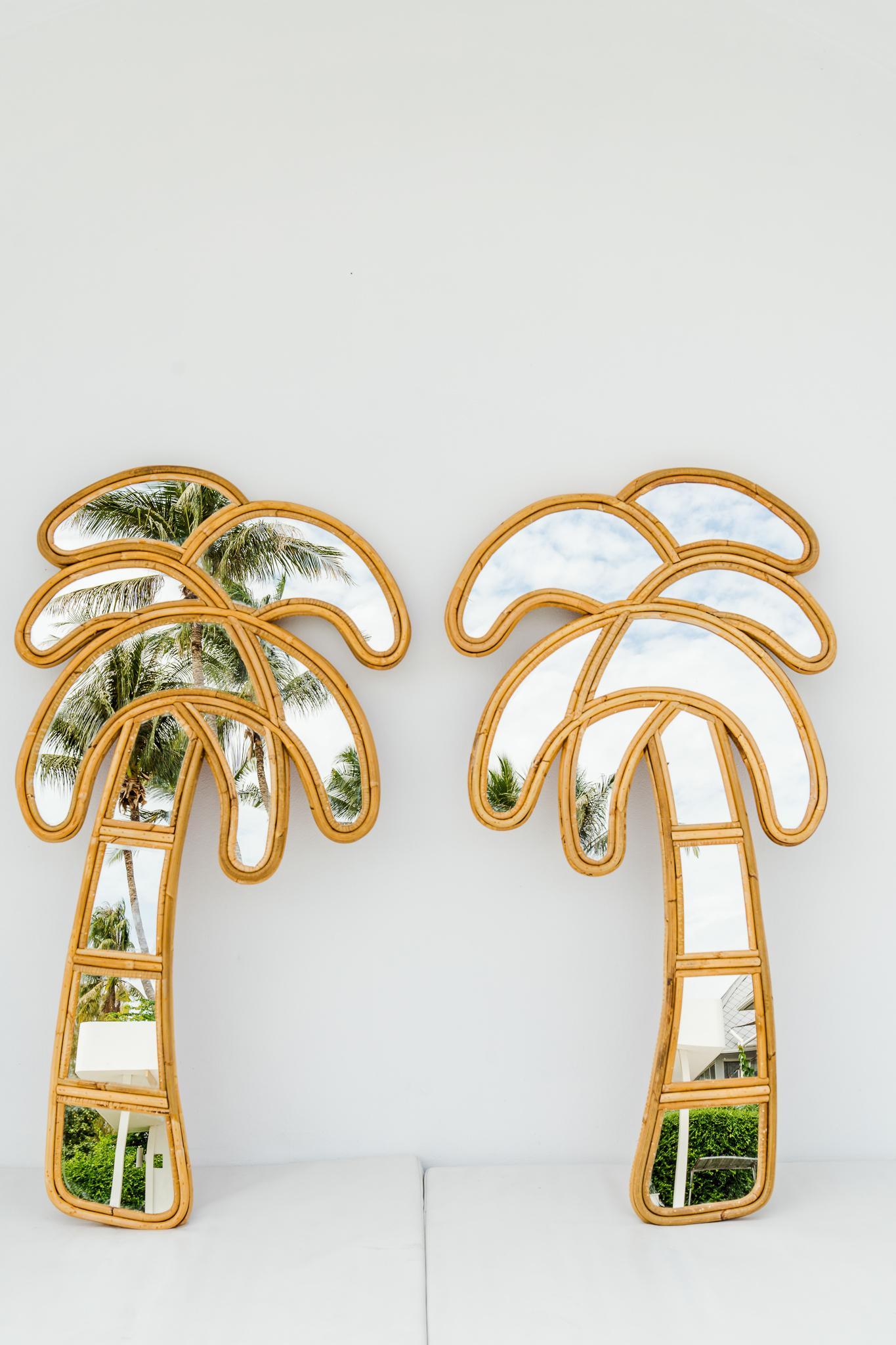 Rattan Pair of rattan palm tree war mirrors