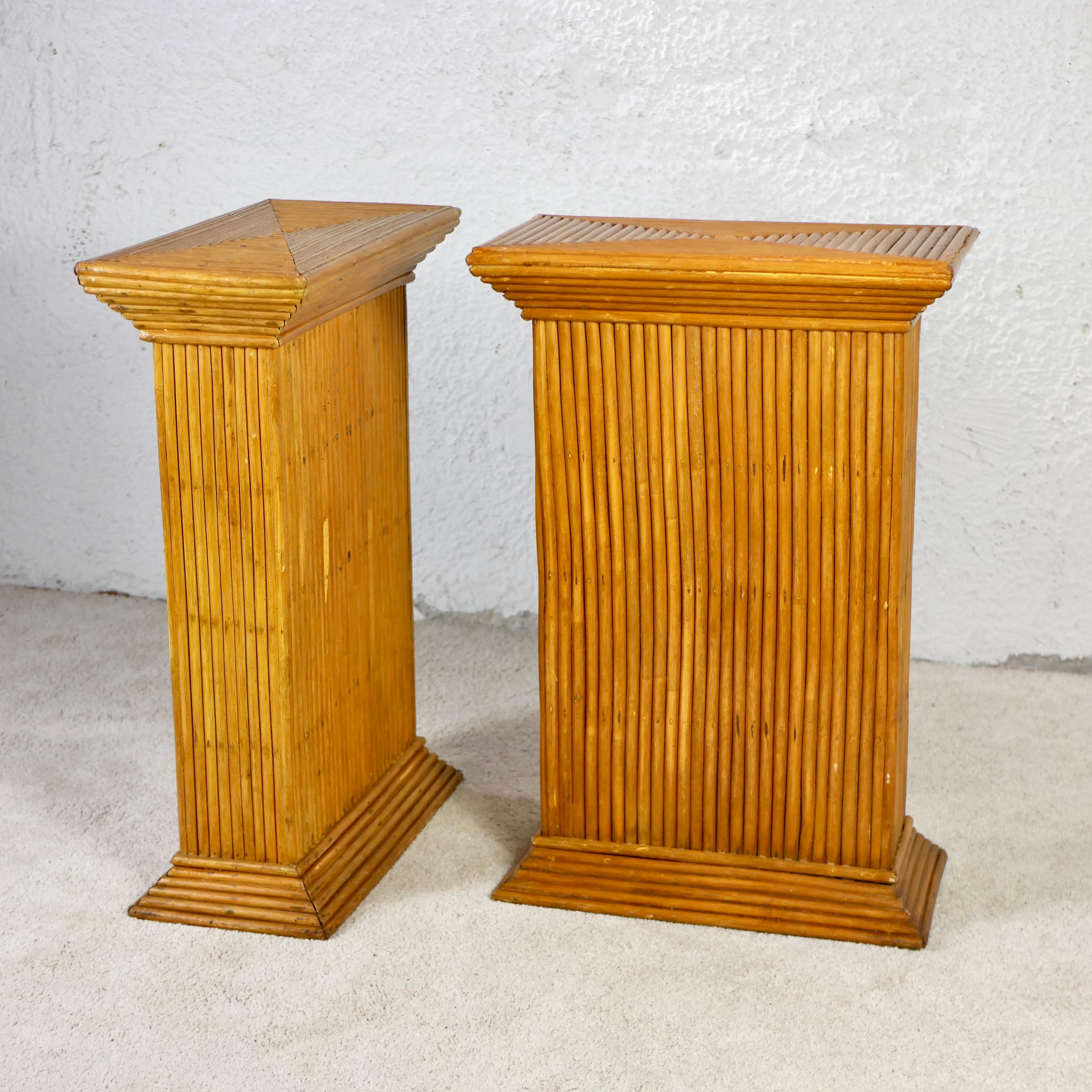 Pair of rattan pedestals in the style of Gabriella Crespi, made in Italy, 1960s For Sale 3