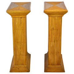 Pair of rattan pedestals in the style of Gabriella Crespi, made in Italy, 1960s