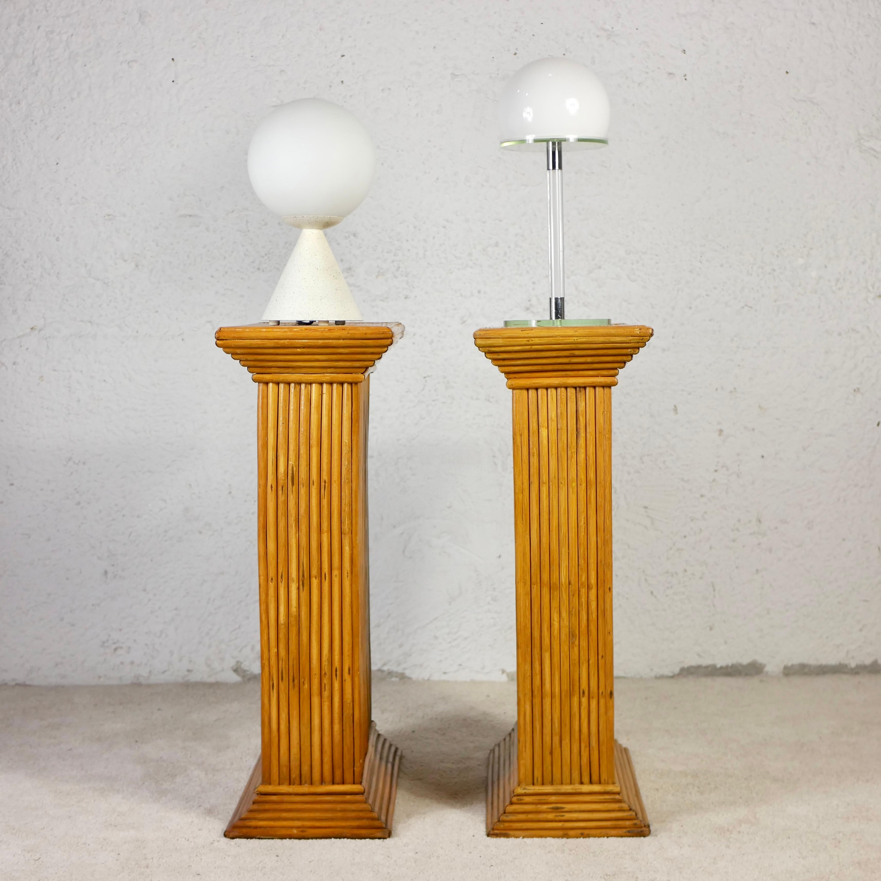 Pair of rattan pedestals in the style of Gabriella Crespi, made in Italy, 1960s For Sale 13