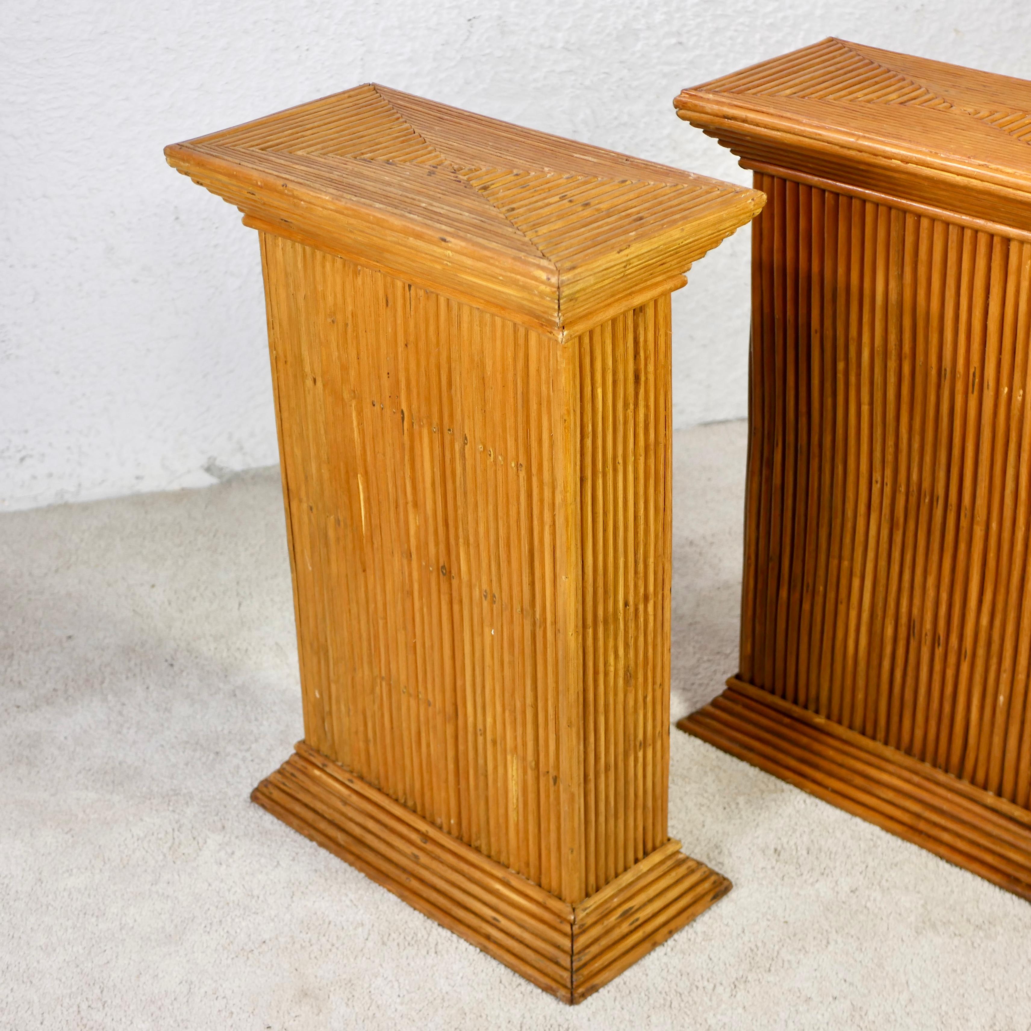 Rattan Pair of rattan pedestals in the style of Gabriella Crespi, made in Italy, 1960s For Sale